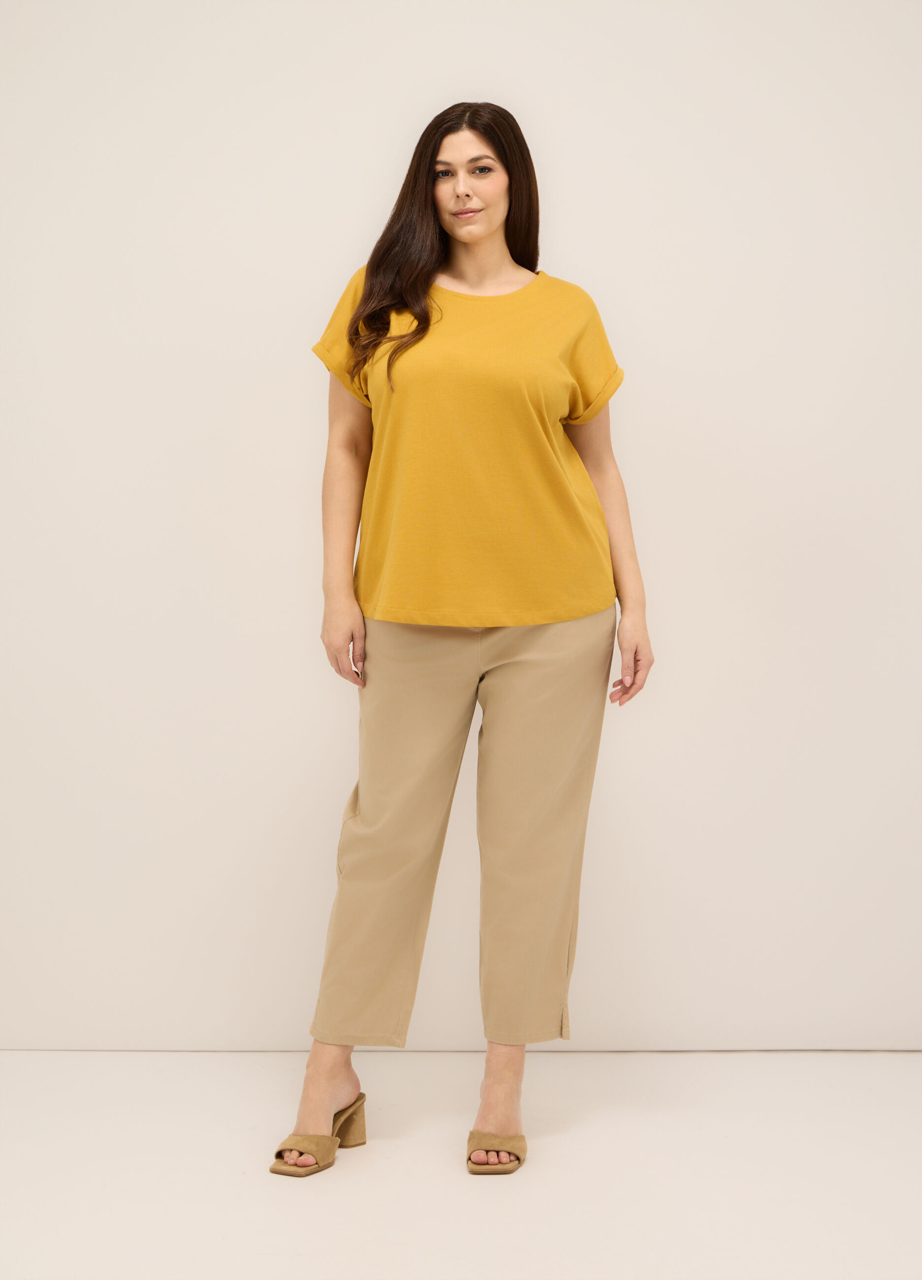 Pantaloni in cotone stretch donna curvy_0