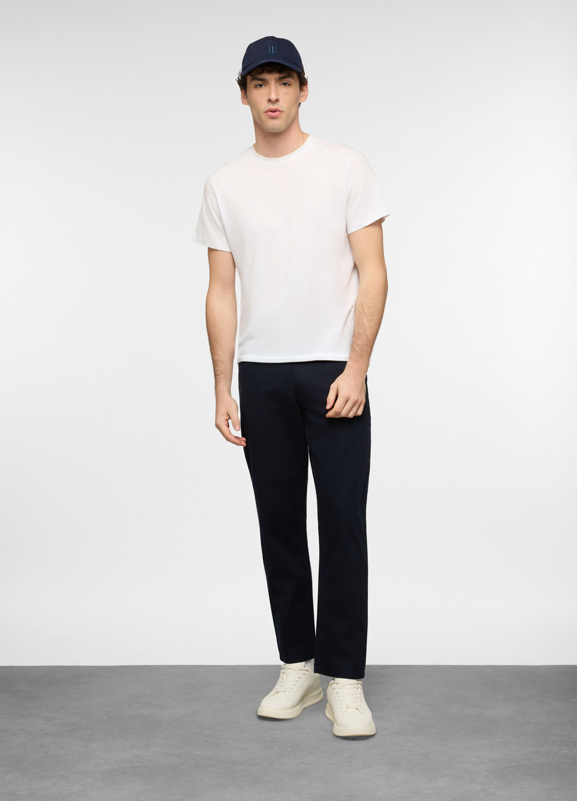 Pantalone regular fit in twill di cotone blu uomo_0