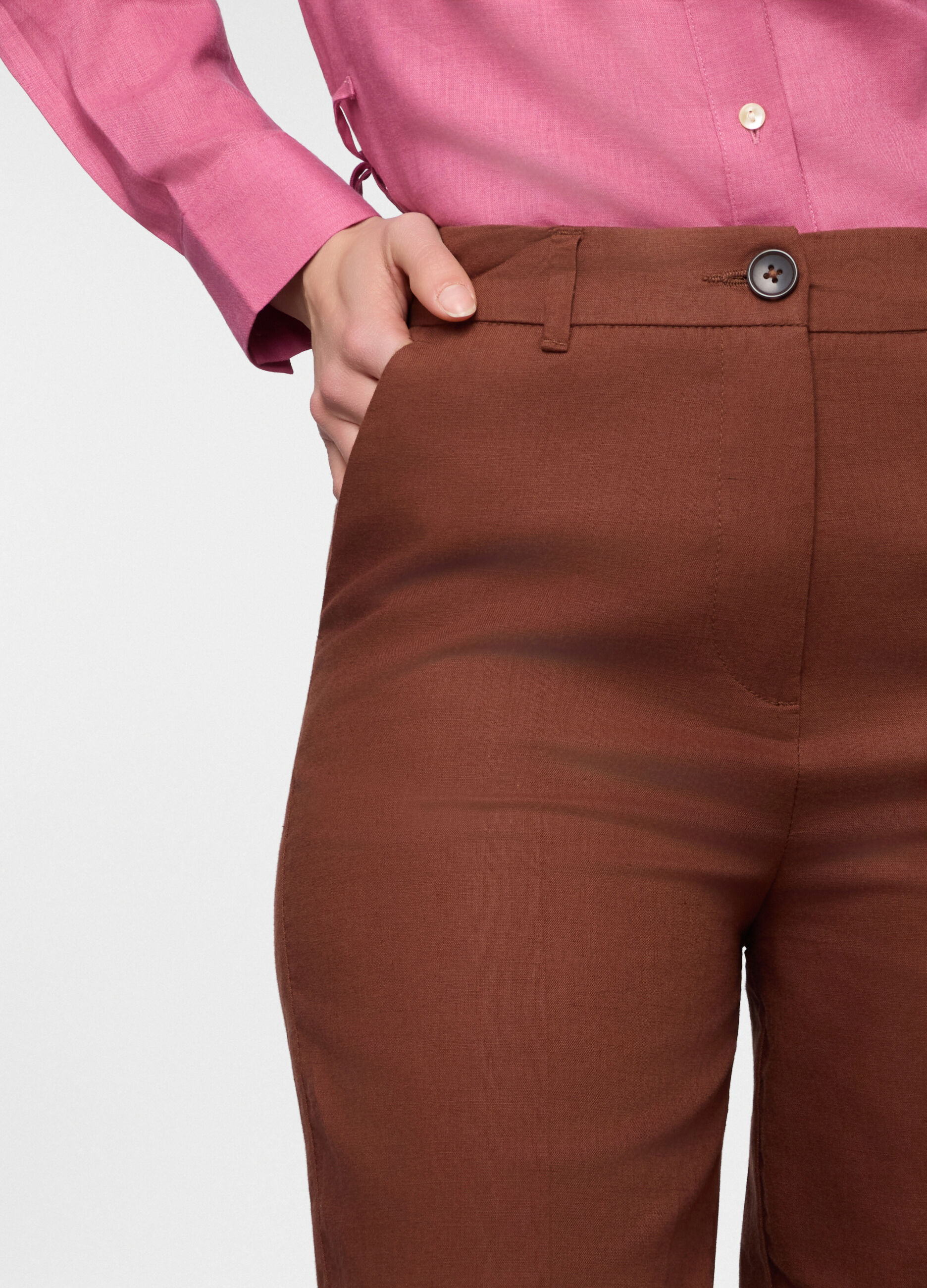 Pantaloni fit regular misto lino donna_2