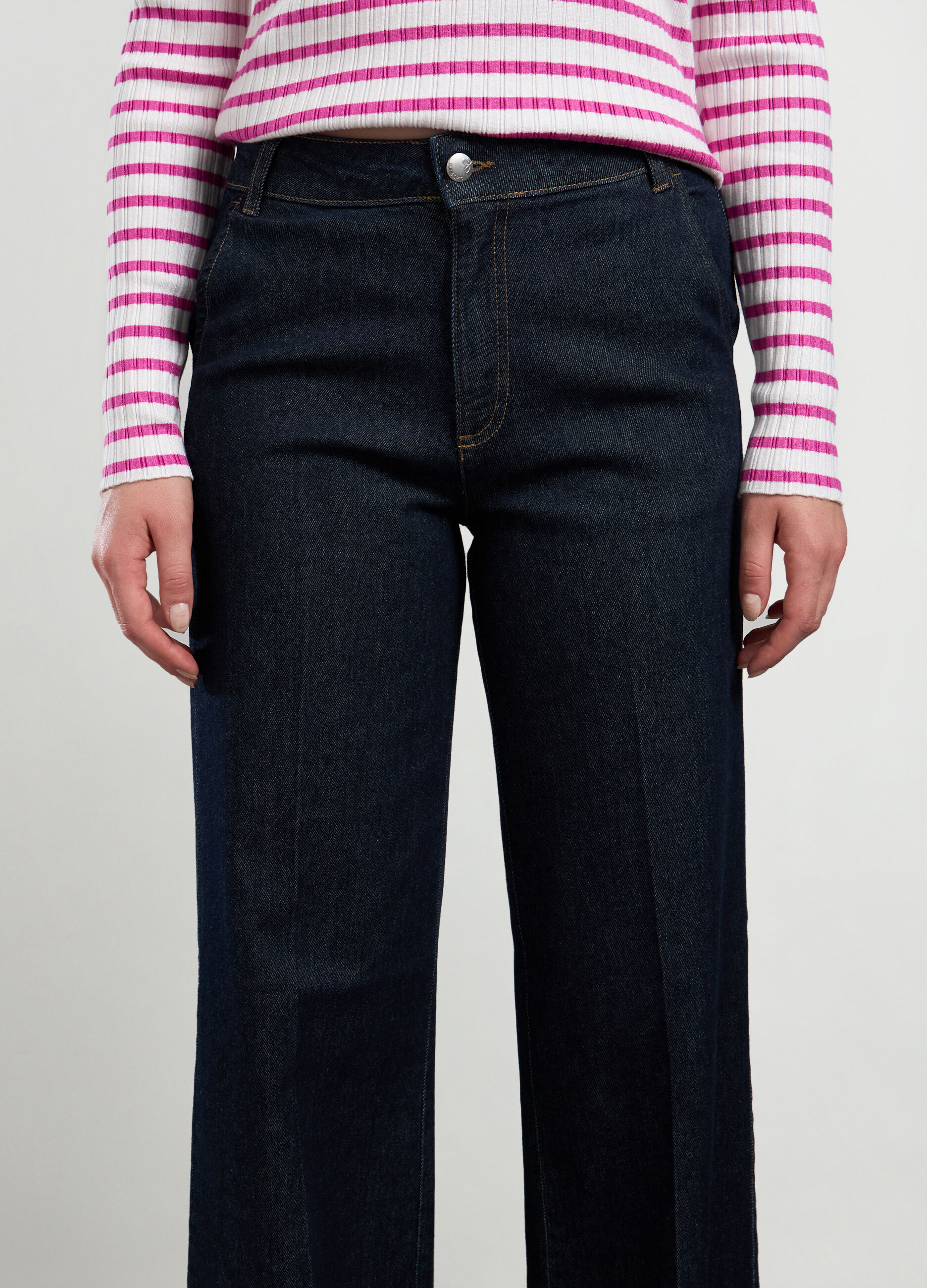 Pantaloni in denim di cotone stretch wide leg donna_2