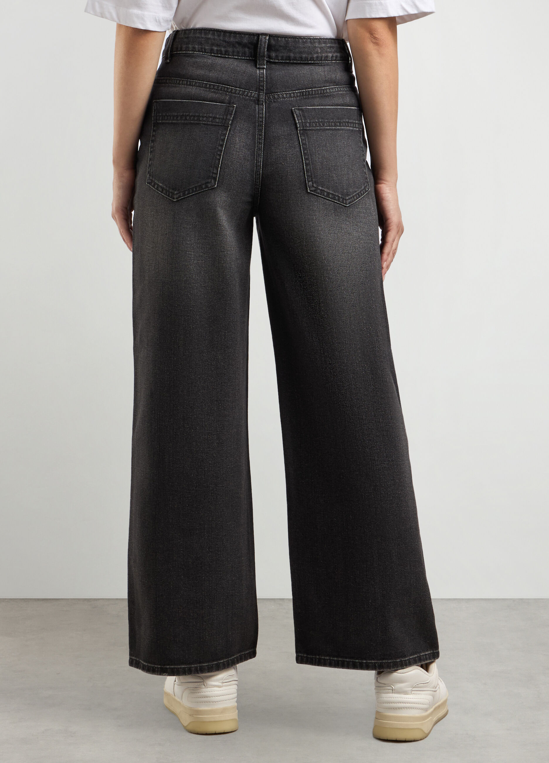 Pantaloni in denim di puro cotone wide leg donna_1