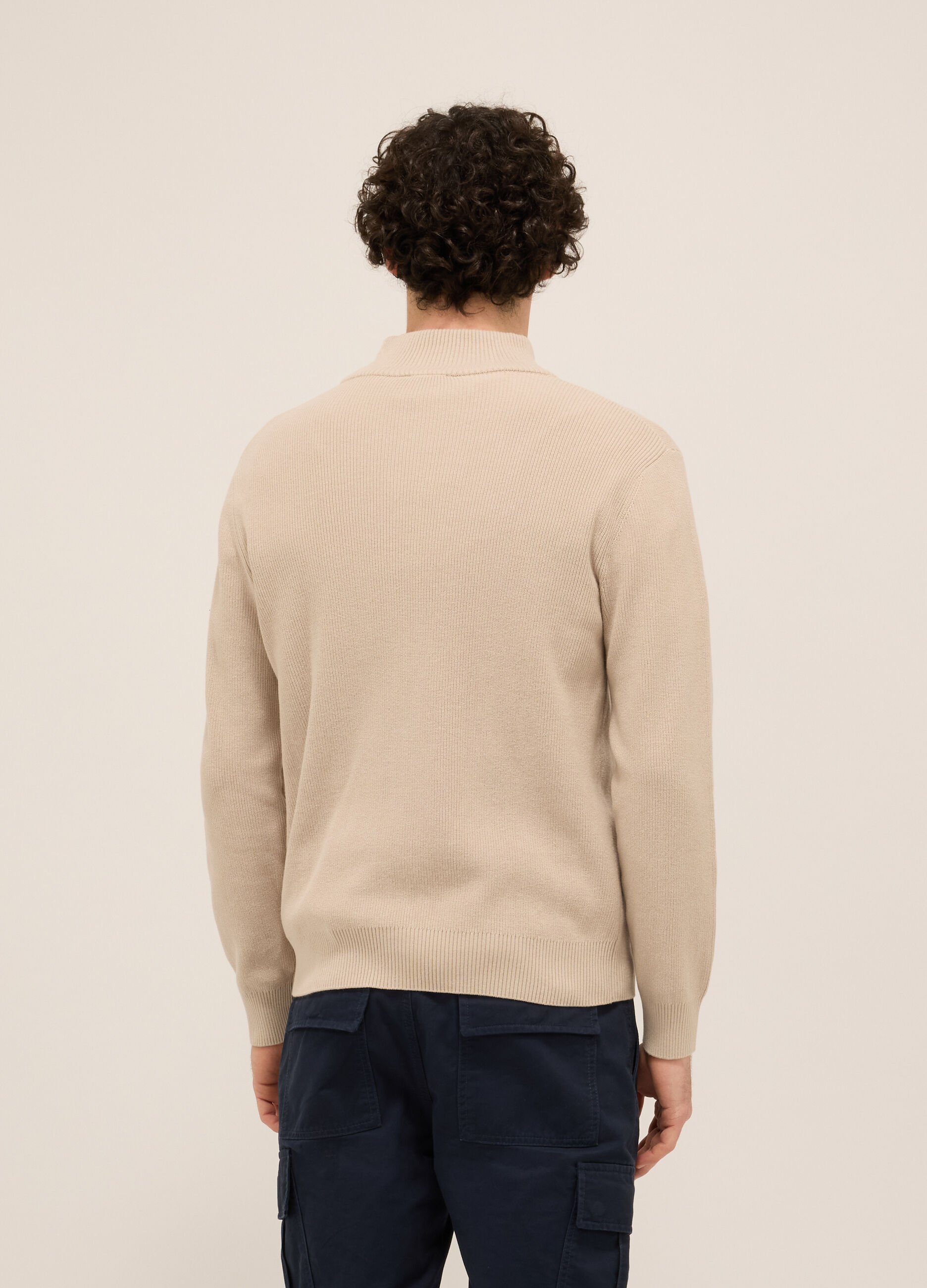 Cardigan lupetto con zip in puro cotone uomo_1