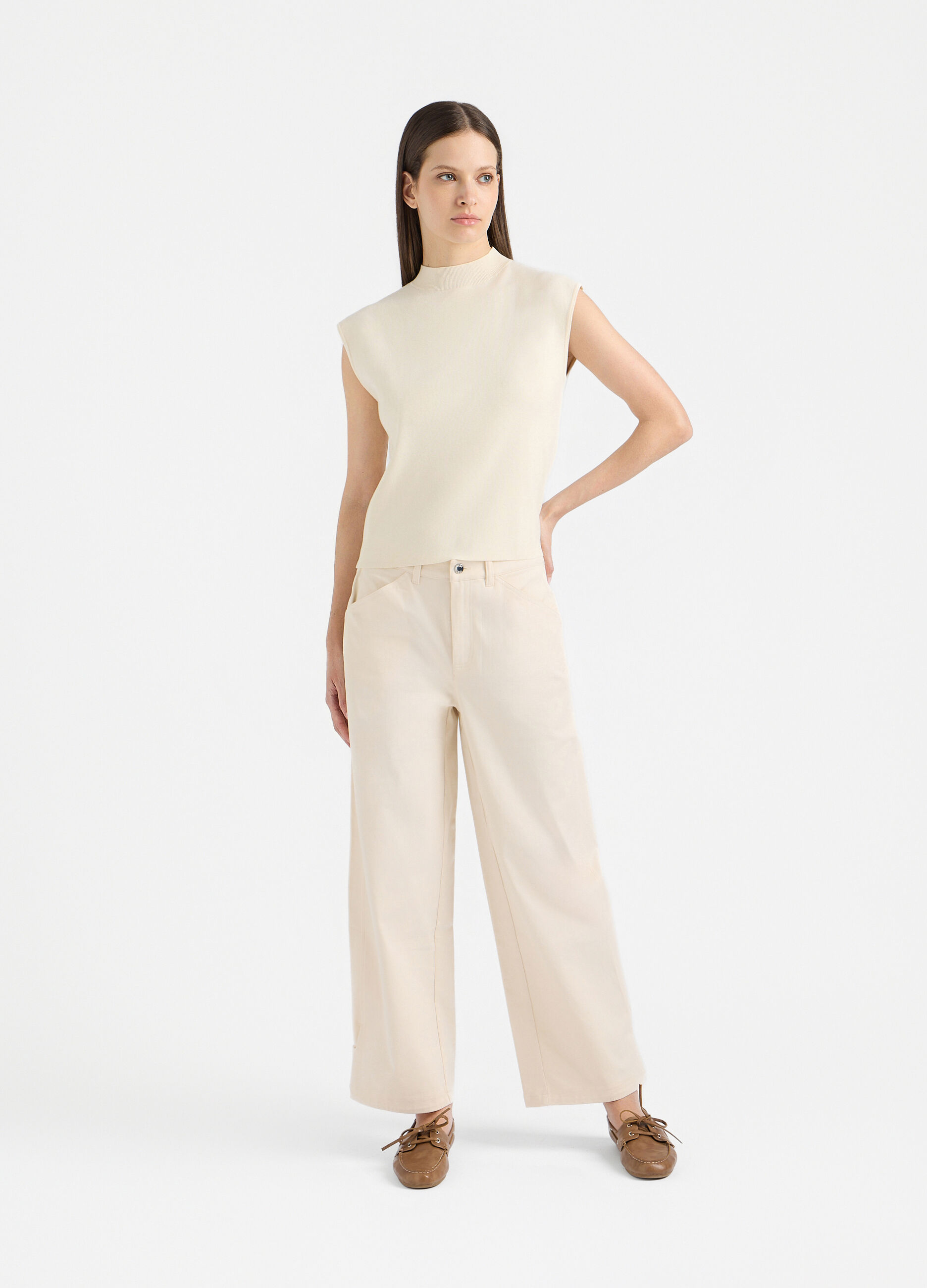 Pantaloni Fit Over in Twill di cotone stretch donna_0