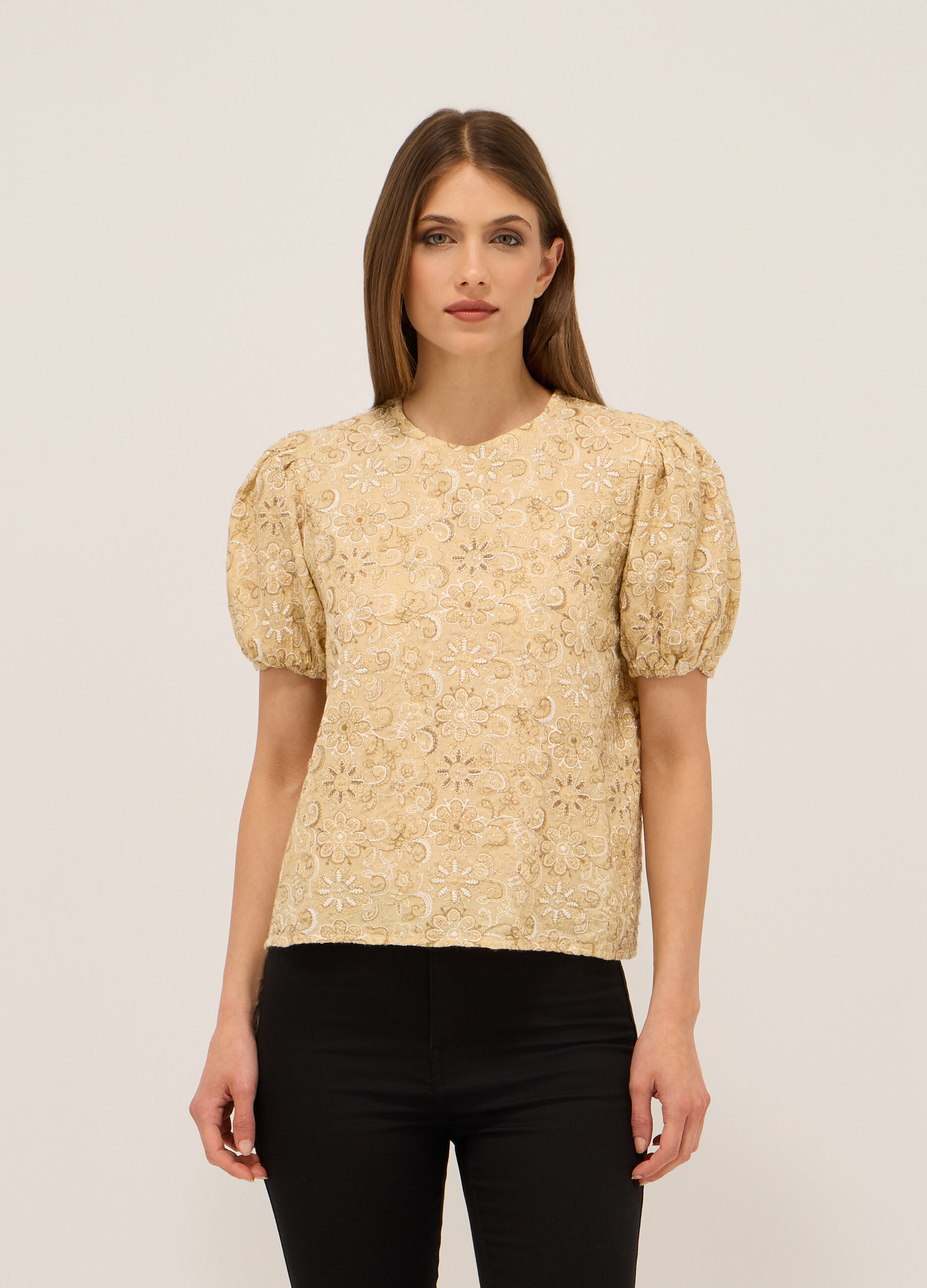 Blusa con ricami in misto cotone donna_0