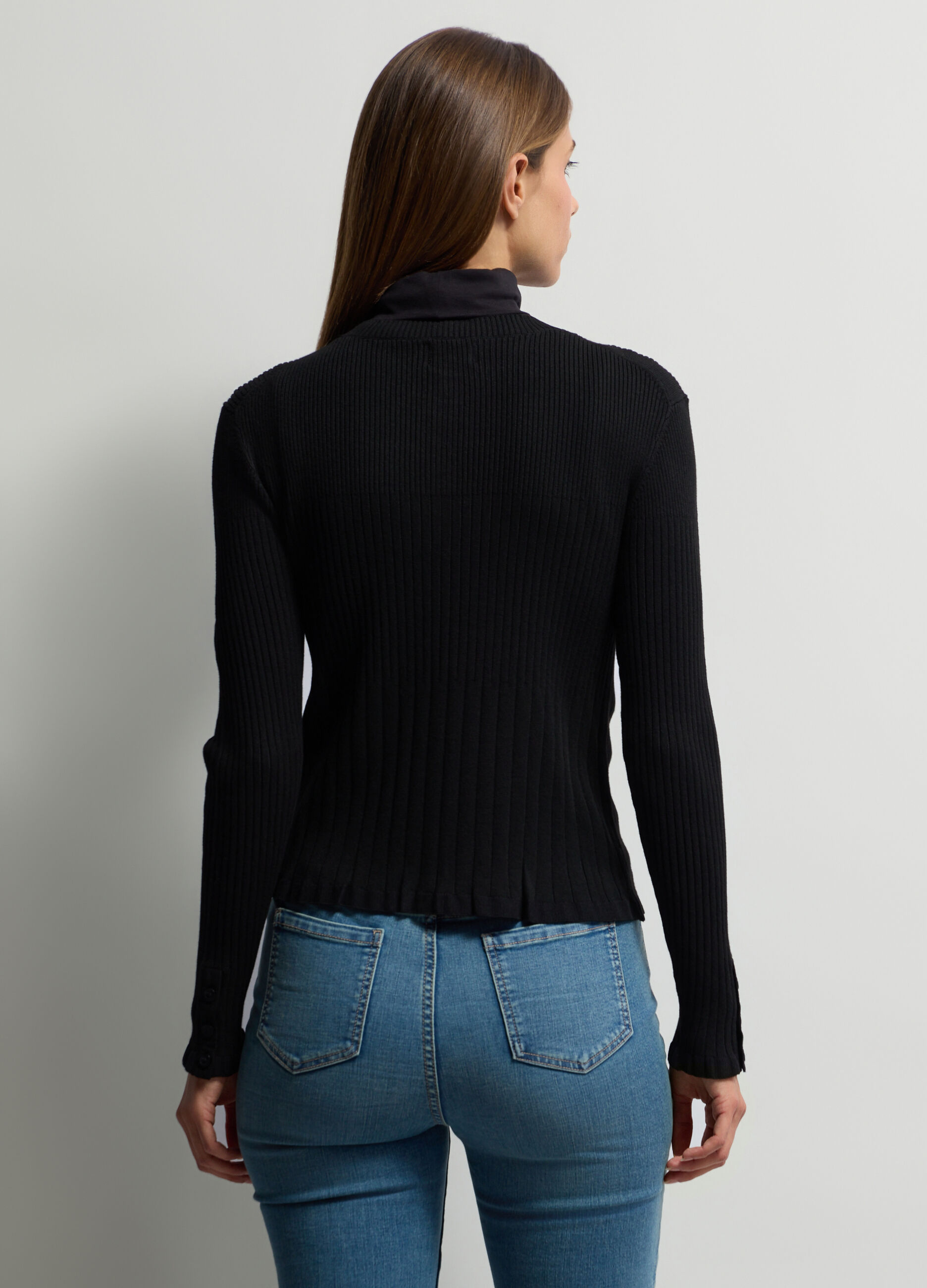 Cardigan girocollo in costina donna_1