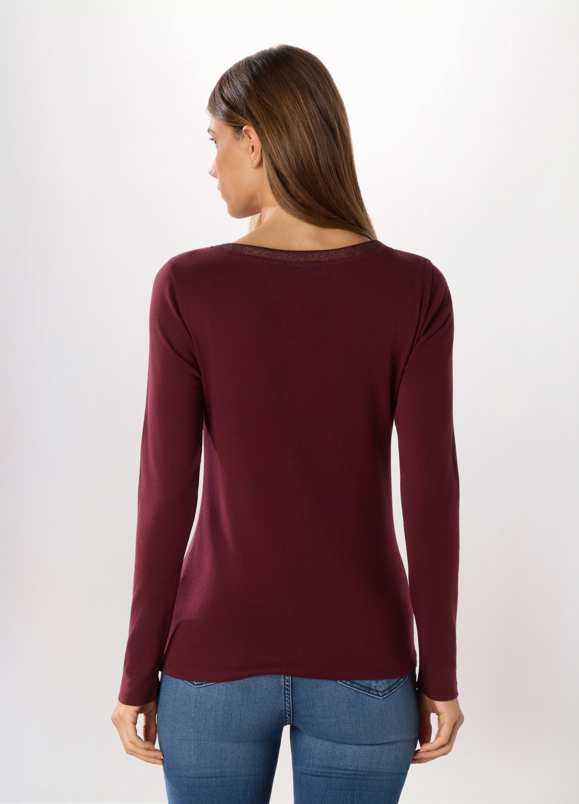 Upim, T-Shirt In Costina Di Puro Cotone Donna, Rosso Bordeaux, Taglia: S