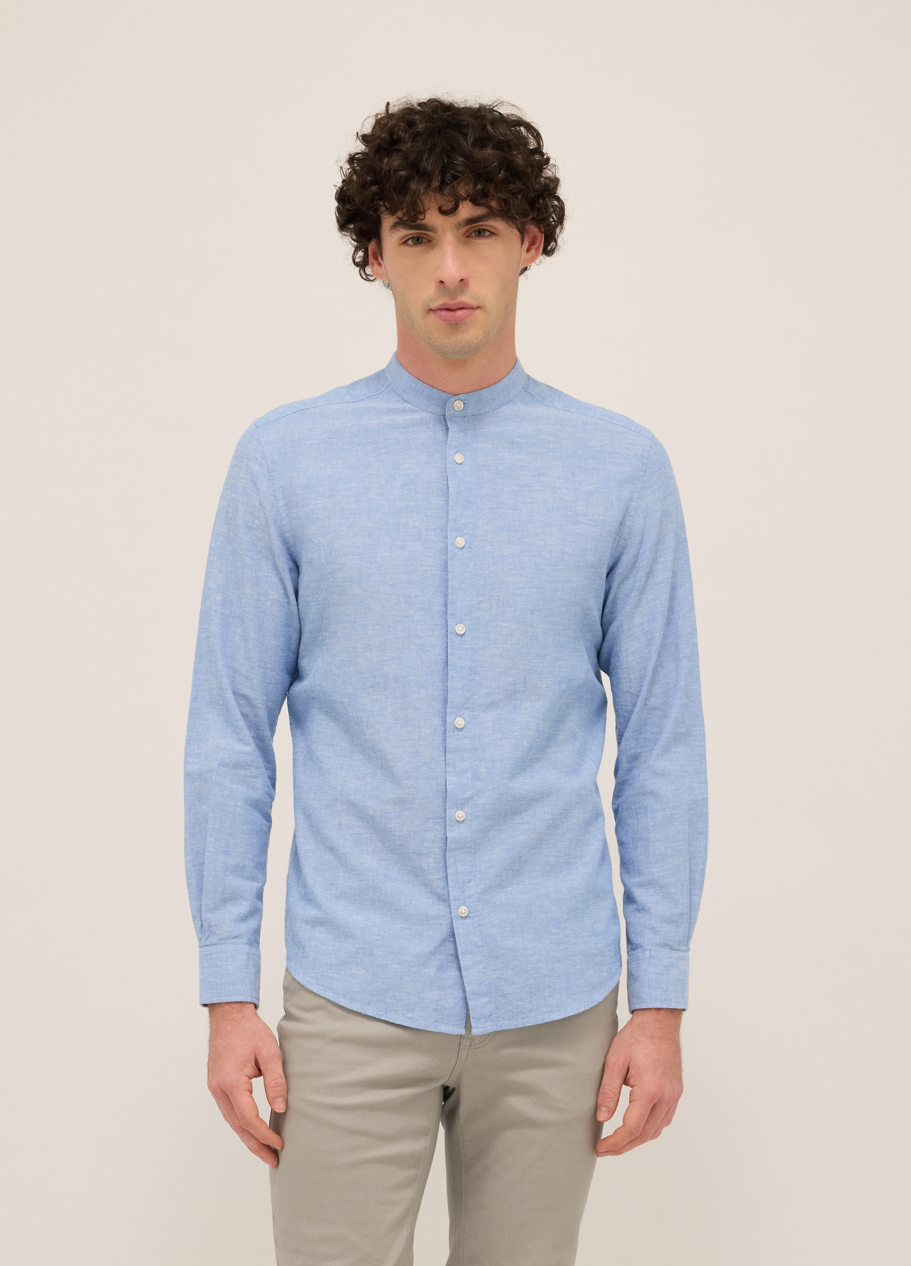 Image of UPIM HB, Camicia Colletto Alla Coreana In Cotone E Lino Uomo, Azzurro celeste, Taglia: L