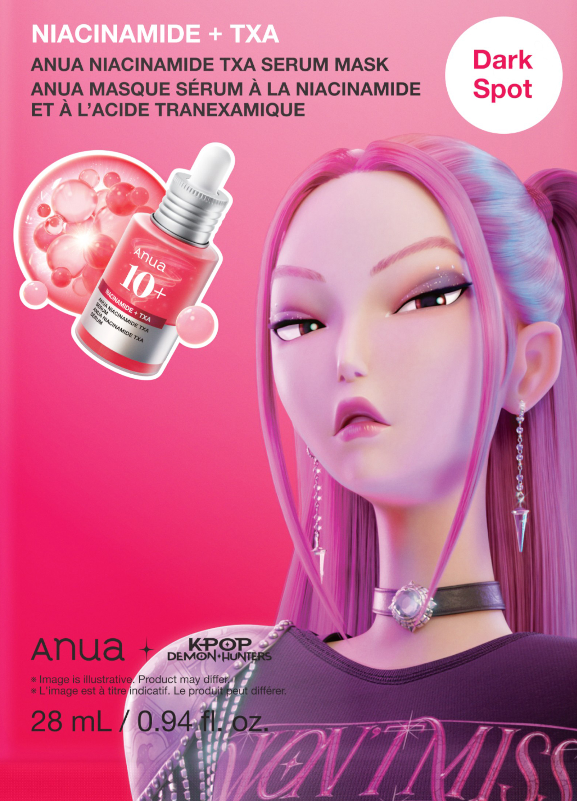 Upim, Niacinamide Txa Serum Mask 28ml - Anua Kpop Demon Hunters, Donna, Bianco/Fuxia, Taglia: FASUL