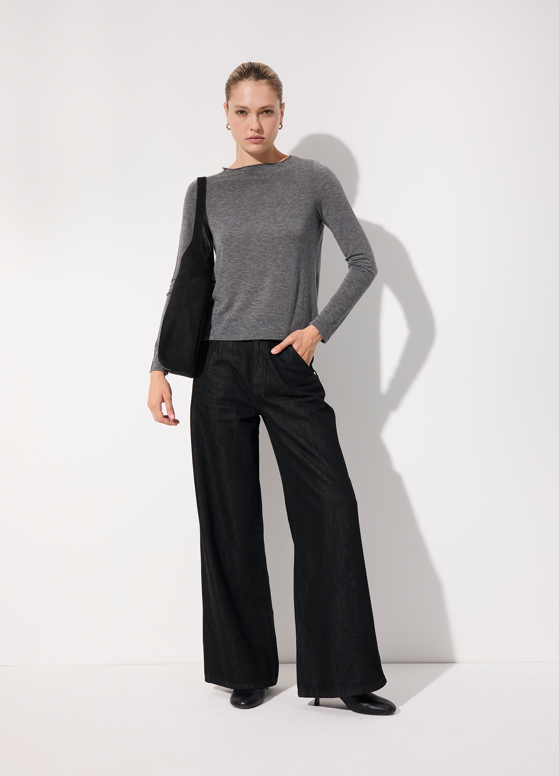 Upim , Maglietta Tricot A Maniche Lunghe In Misto Lana Donna, Unisex, Grigio melange, Taglia: XL