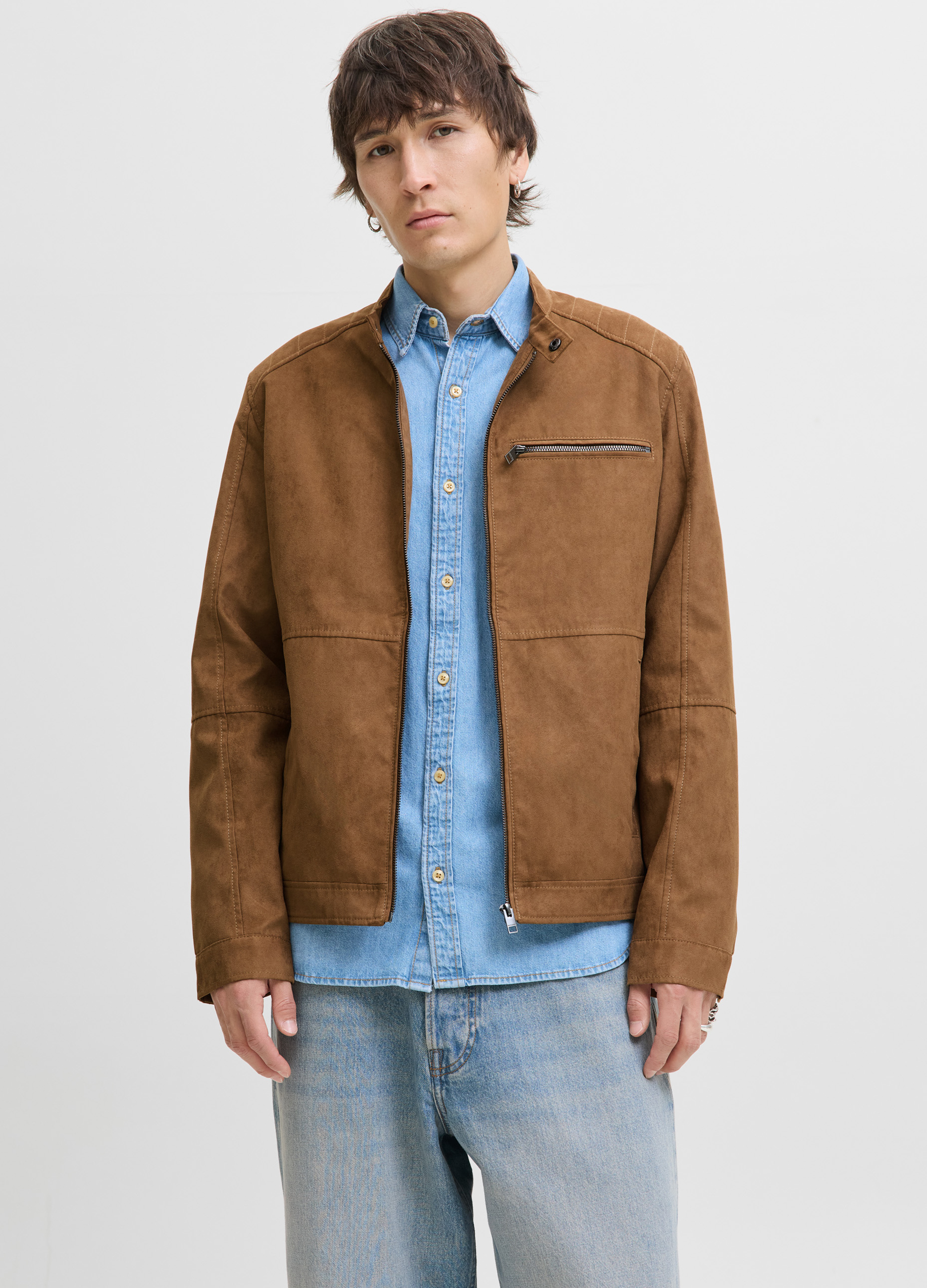 Upim, Giacca Biker In Ecopelle Scamosciata Uomo, Unisex, Marrone Cuoio, Taglia: L-image