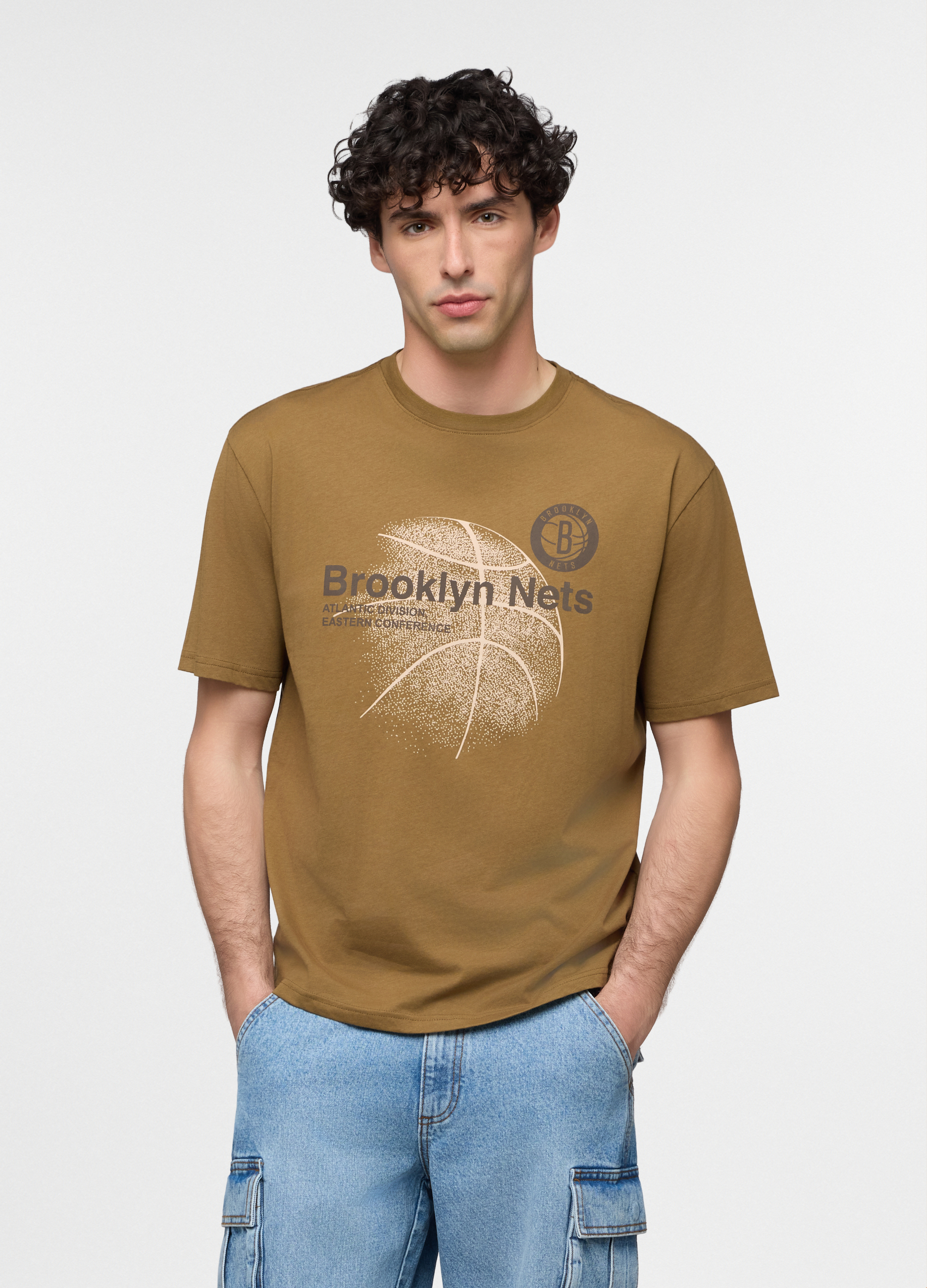 UPIM HB, T-shirt Girocollo Brooklyn Nets Di Cotone Uomo, Marrone fango, Taglia: XL