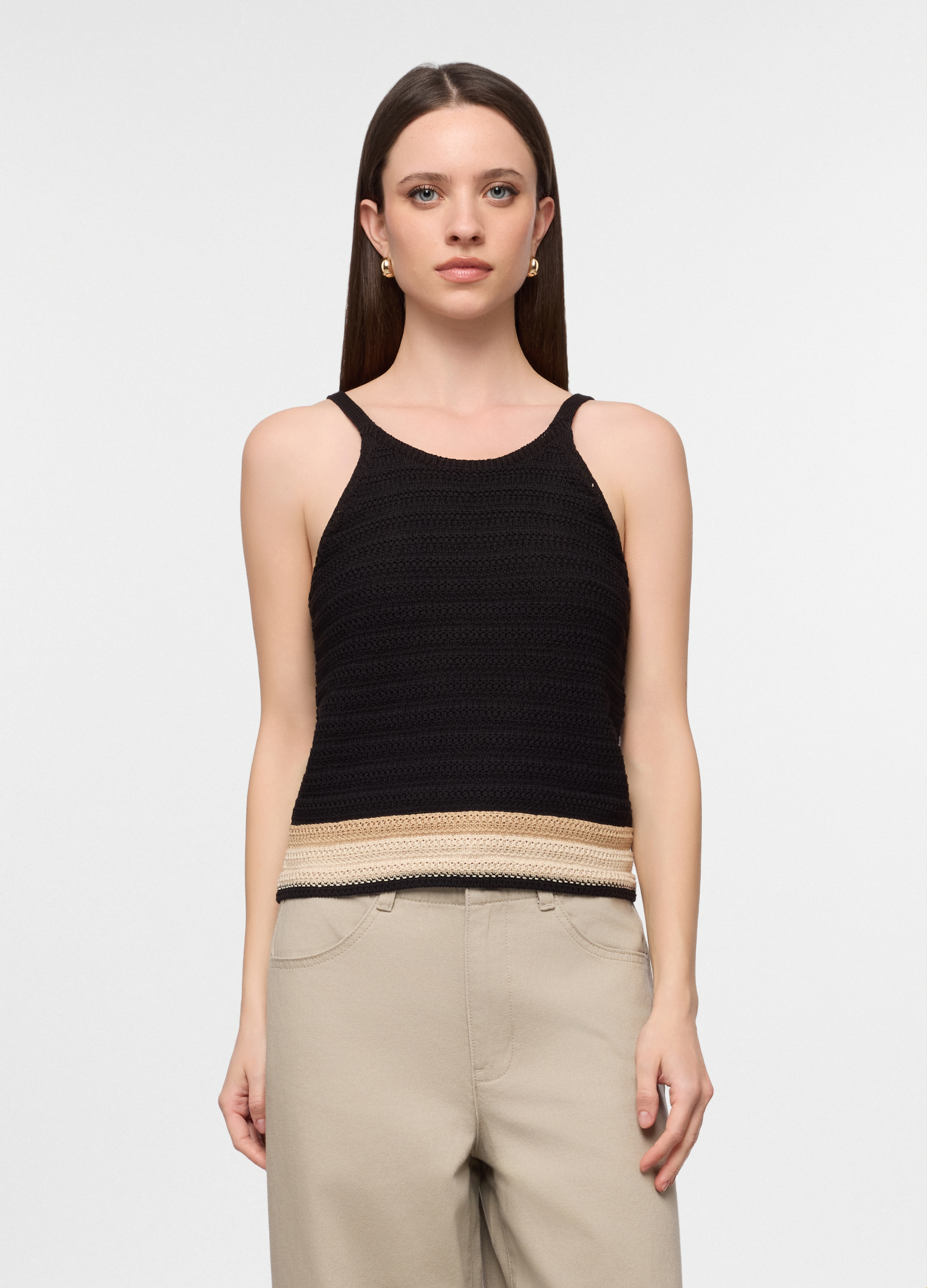 Upim, Top Crochet Misto Cotone Donna, Nero, Taglia: L