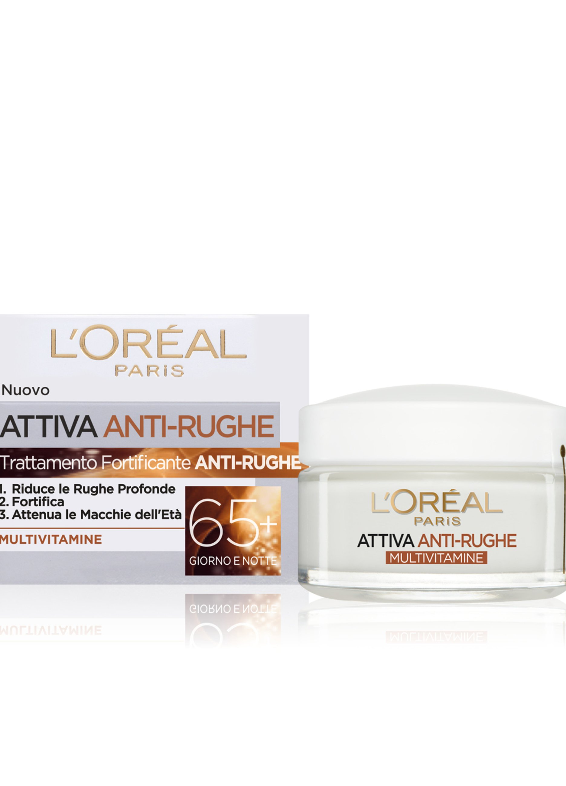 Loreal L'OREAL, L'oréal Paris Crema Viso Giorno E Notte Attiva Anti-rughe, Trattamento Fortificante 65+ Con Multivitamine, Adatto A Pelli Mature, 50 M