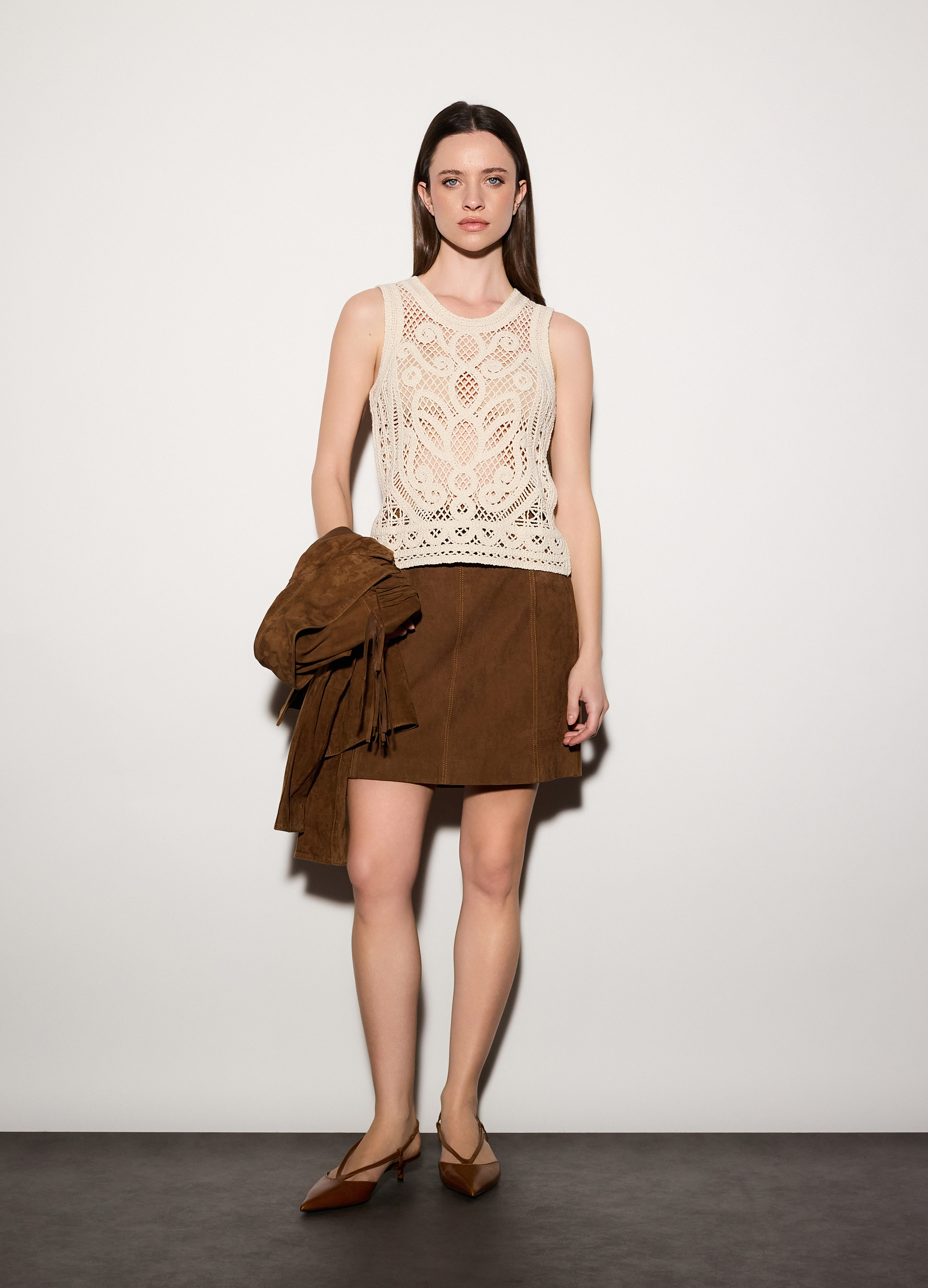 Upim, Top Girocollo Crochet Donna, Unisex, Beige chiaro, Taglia: L