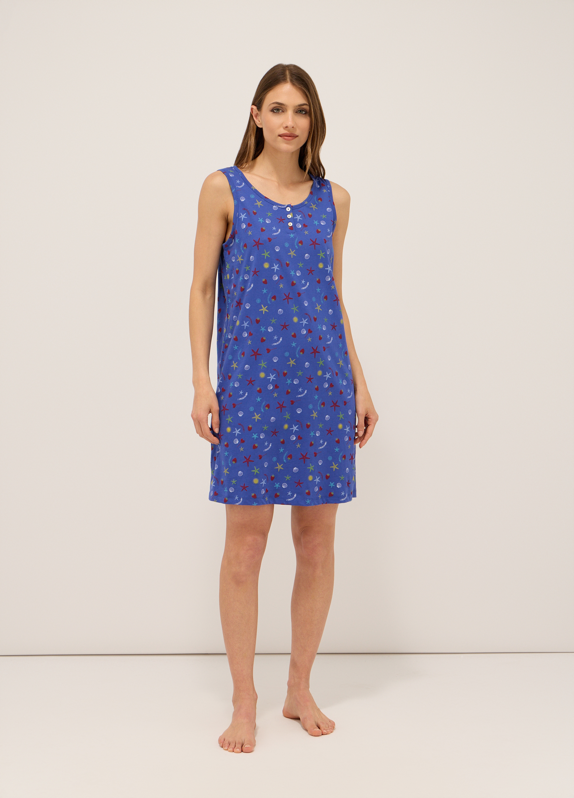Upim, Camicia Da Notte Girocollo In Puro Cotone Donna, Blu scuro, Taglia: S
