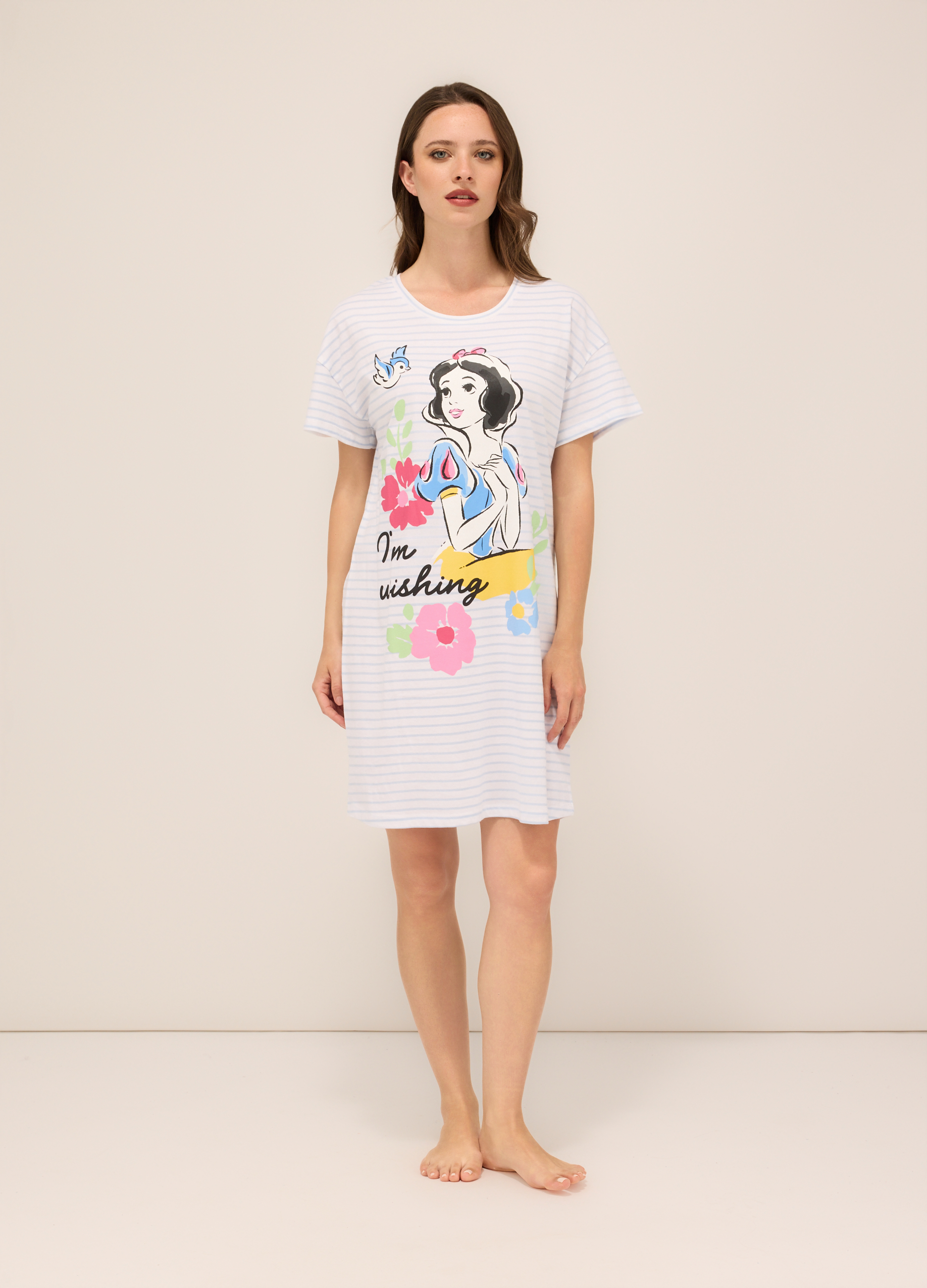 Upim, Maxi T-shirt Da Notte In Puro Cotone Donna, Bianco/Azzurro, Taglia: XS