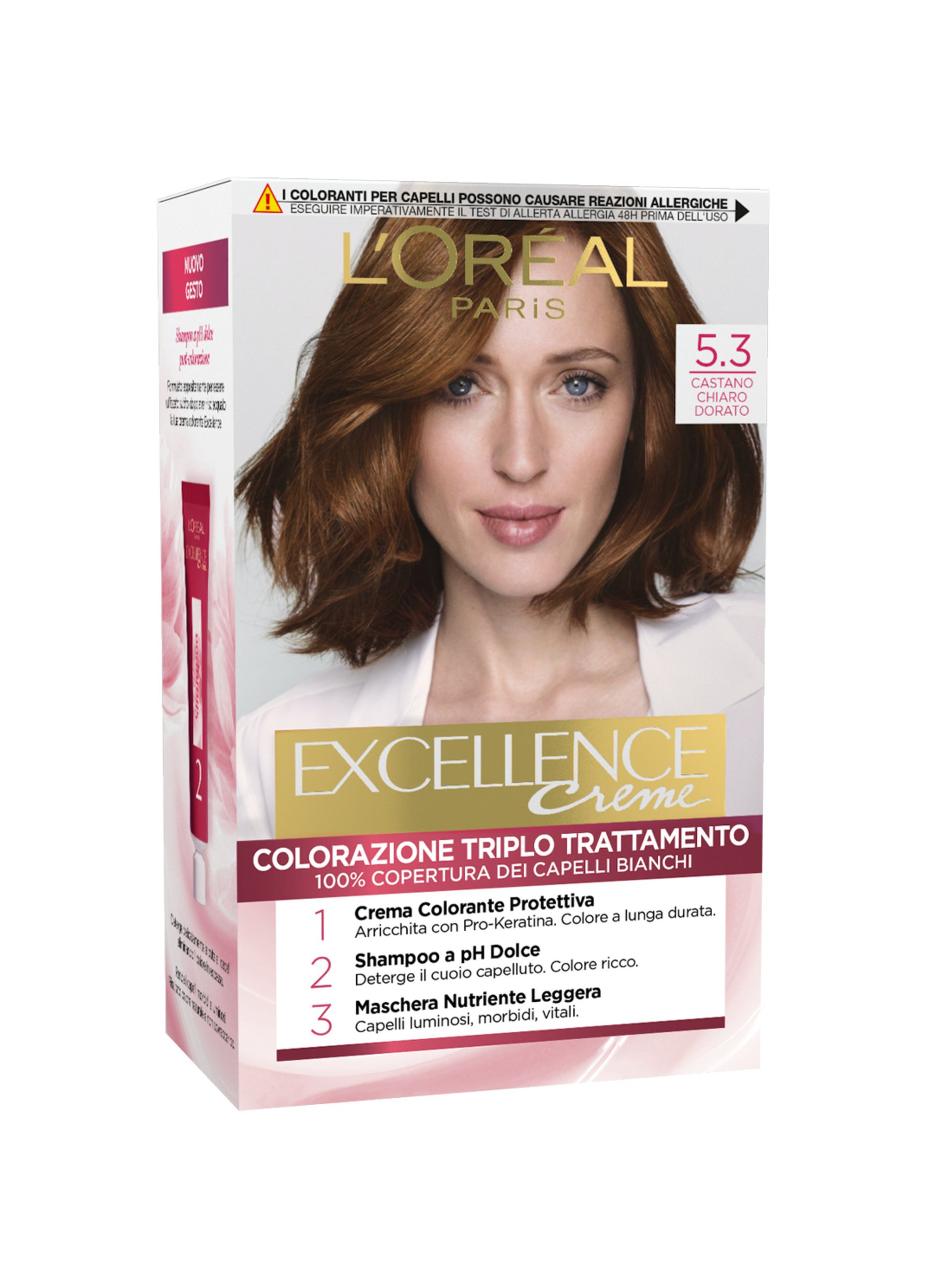 EXCELLENCE , L'oréal Paris Tinta Capelli , Copre I Capelli Bianchi, Colore Ricco, Luminoso E A Lunga Durata, 5.3 Castano Chiaro Dorato., Donna, 5.3 Ca