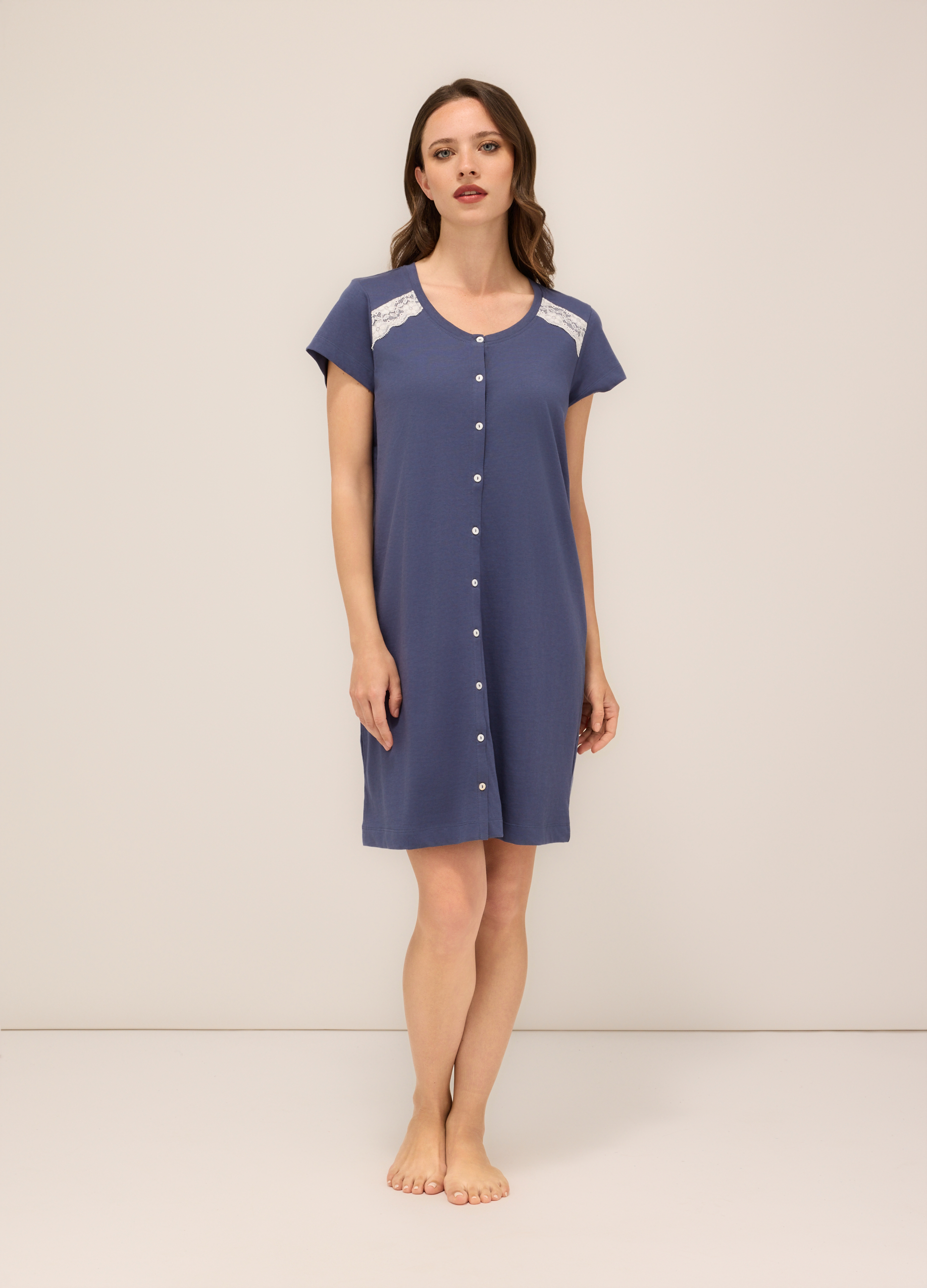 Upim, Camicia Da Notte Girocollo In Puro Cotone Donna, Blu indigo, Taglia: S