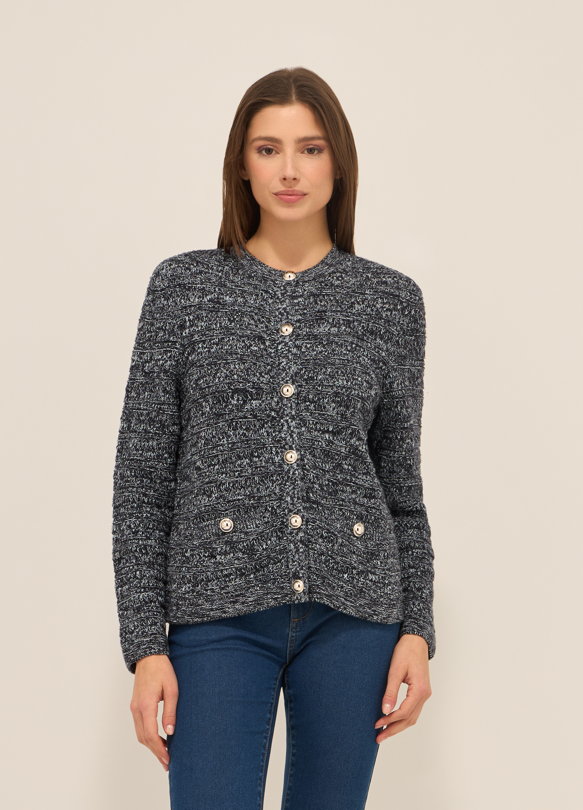 Upim, Giacca Tricot In Puro Cotone Mélange Donna, Blu melange, Taglia: L