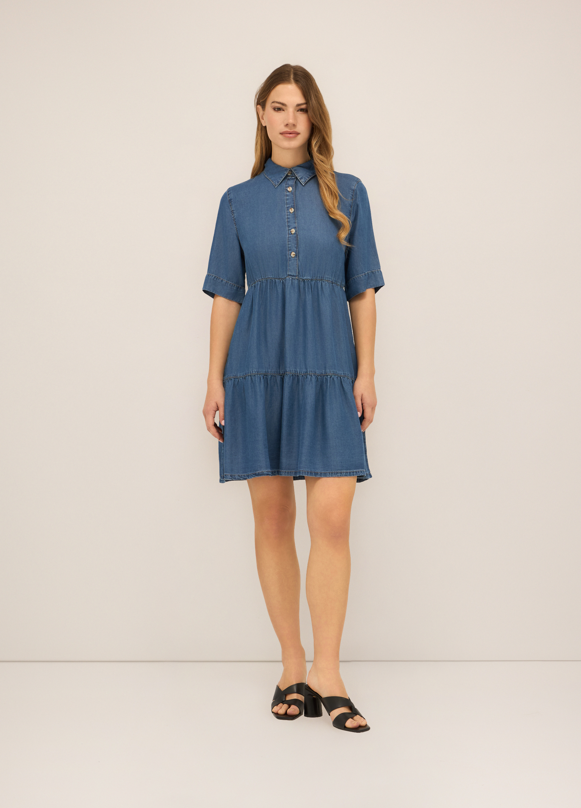 Image of Upim, Abito Corto In Pura Lyocell Donna, Blu denim, Taglia: XS