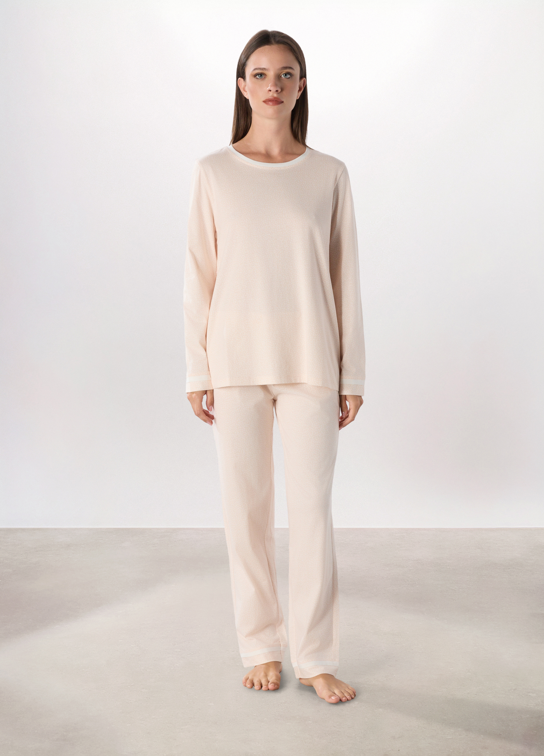 Upim , Set Pigiama Lungo In Puro Cotone Donna, Bianco/Rosa, Taglia: M