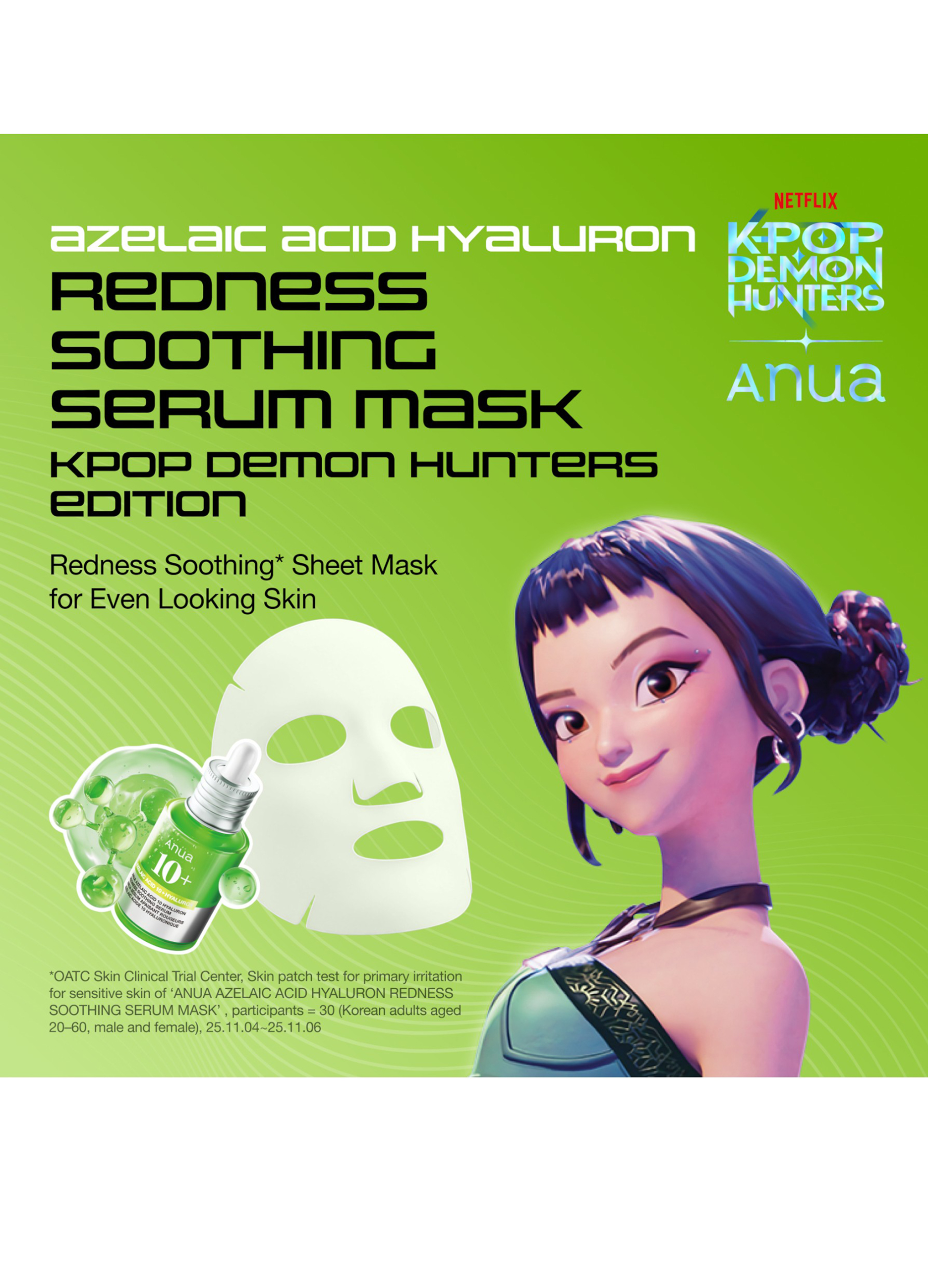 Upim, Azelaic Acid Hyaluron Redness Soothing Serum Mask 23ml - Anua Kpop Demon Hunters, Donna, Bianco/Verde, Taglia: FASUL
