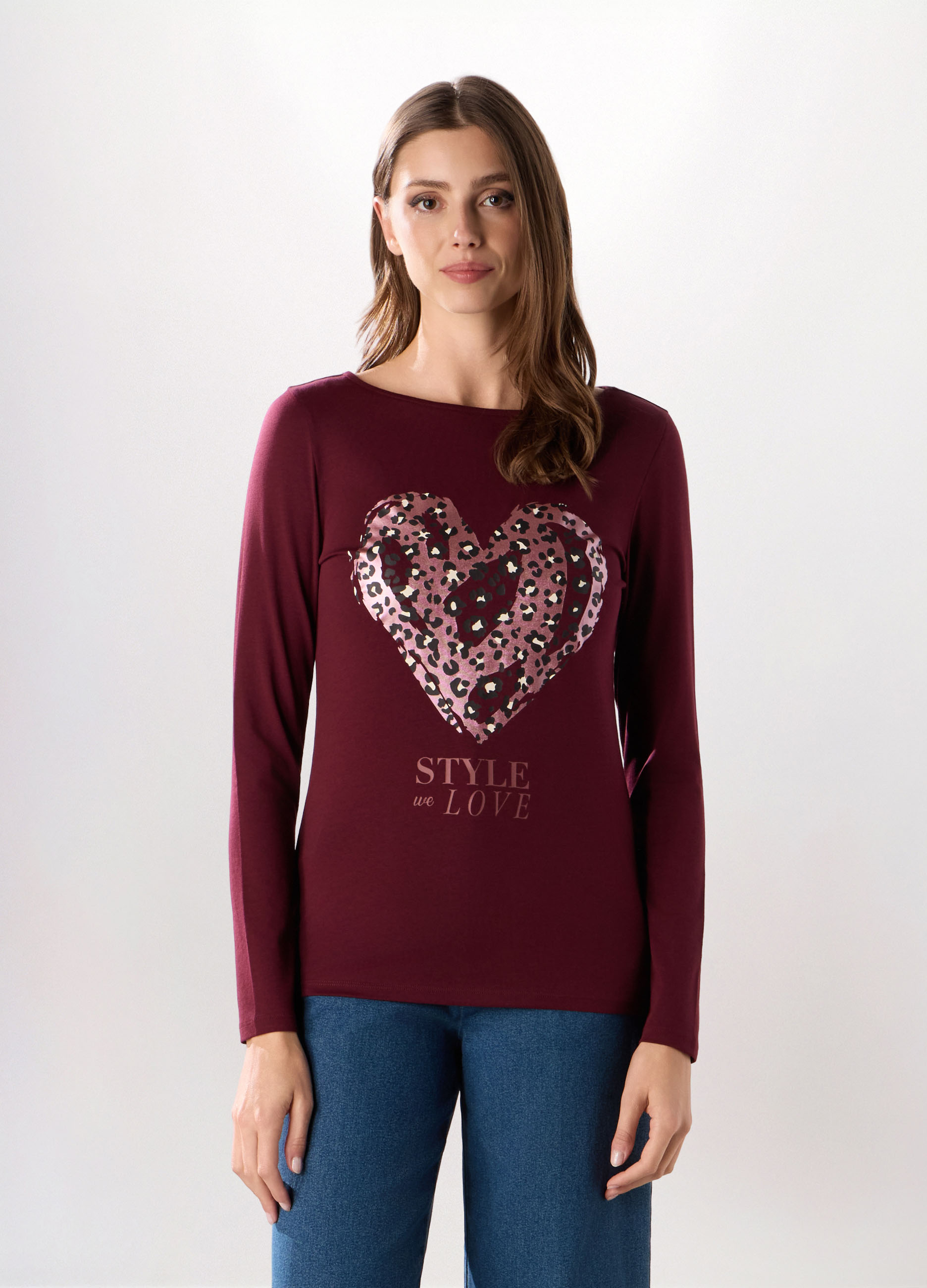 Upim , T-shirt In Jersey Di Cotone Stretch Donna, Rosso burgundy, Taglia: M
