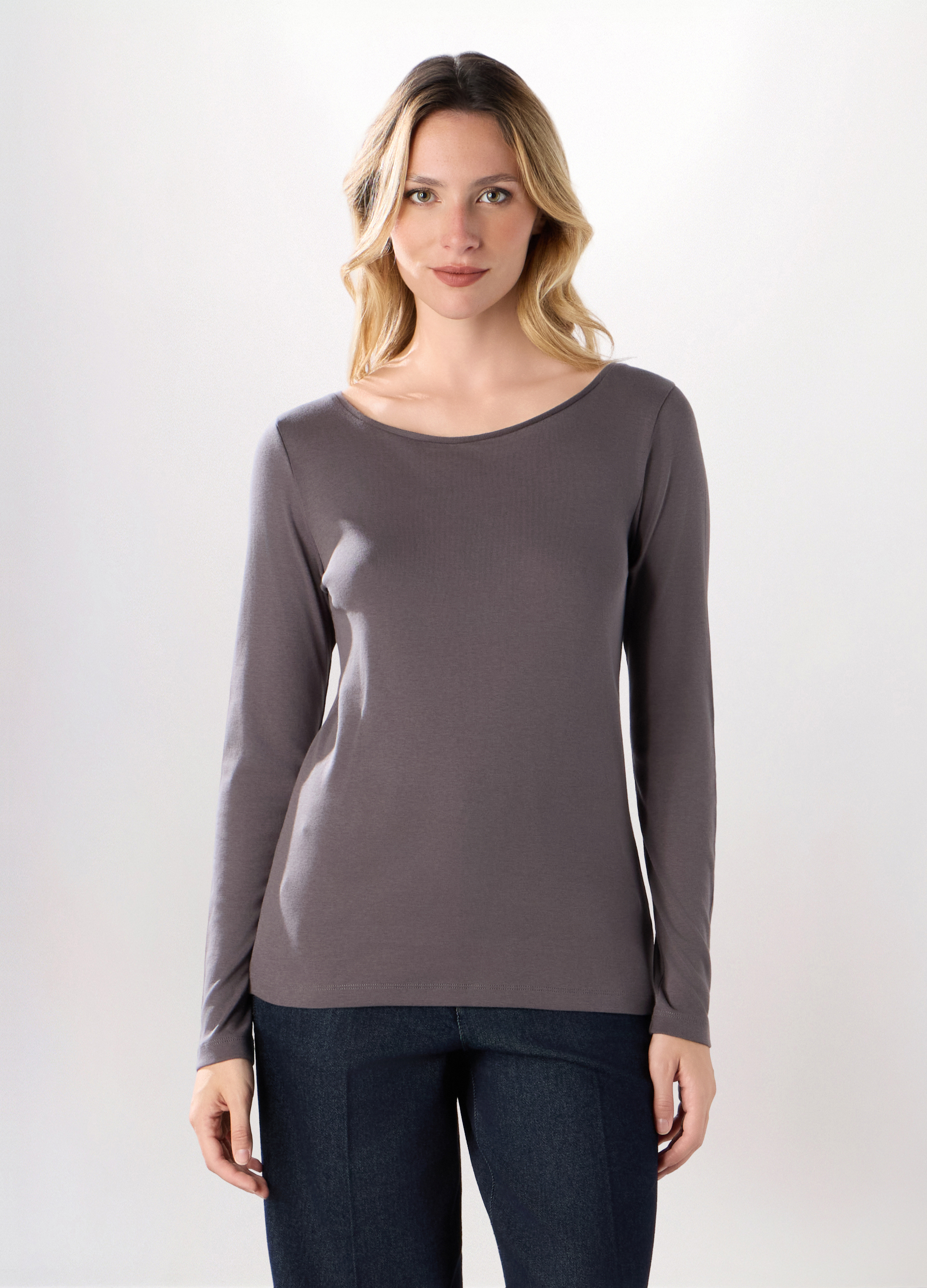 Upim , T-shirt In Puro Cotone A Maniche Lunghe Donna, Grigio scuro, Taglia: XXL