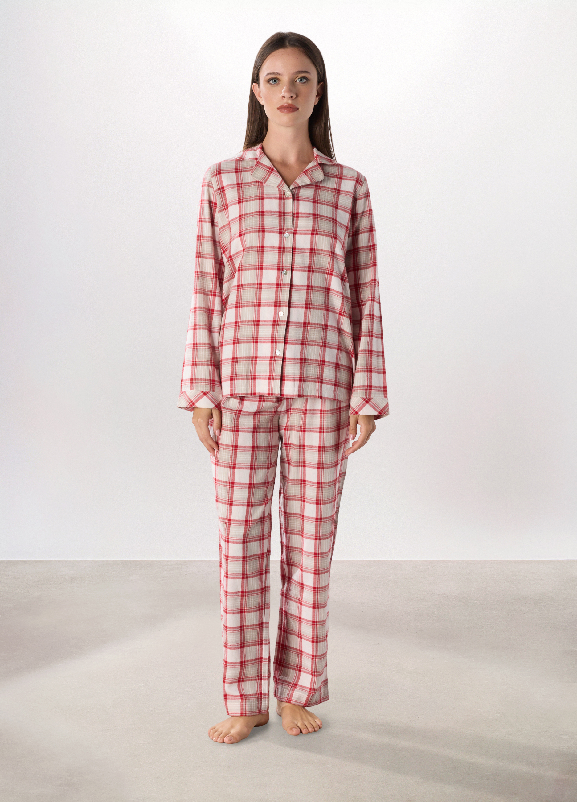 Upim , Set Pigiama In Flanella Di Puro Cotone Donna, Bianco/Rosso, Taglia: M