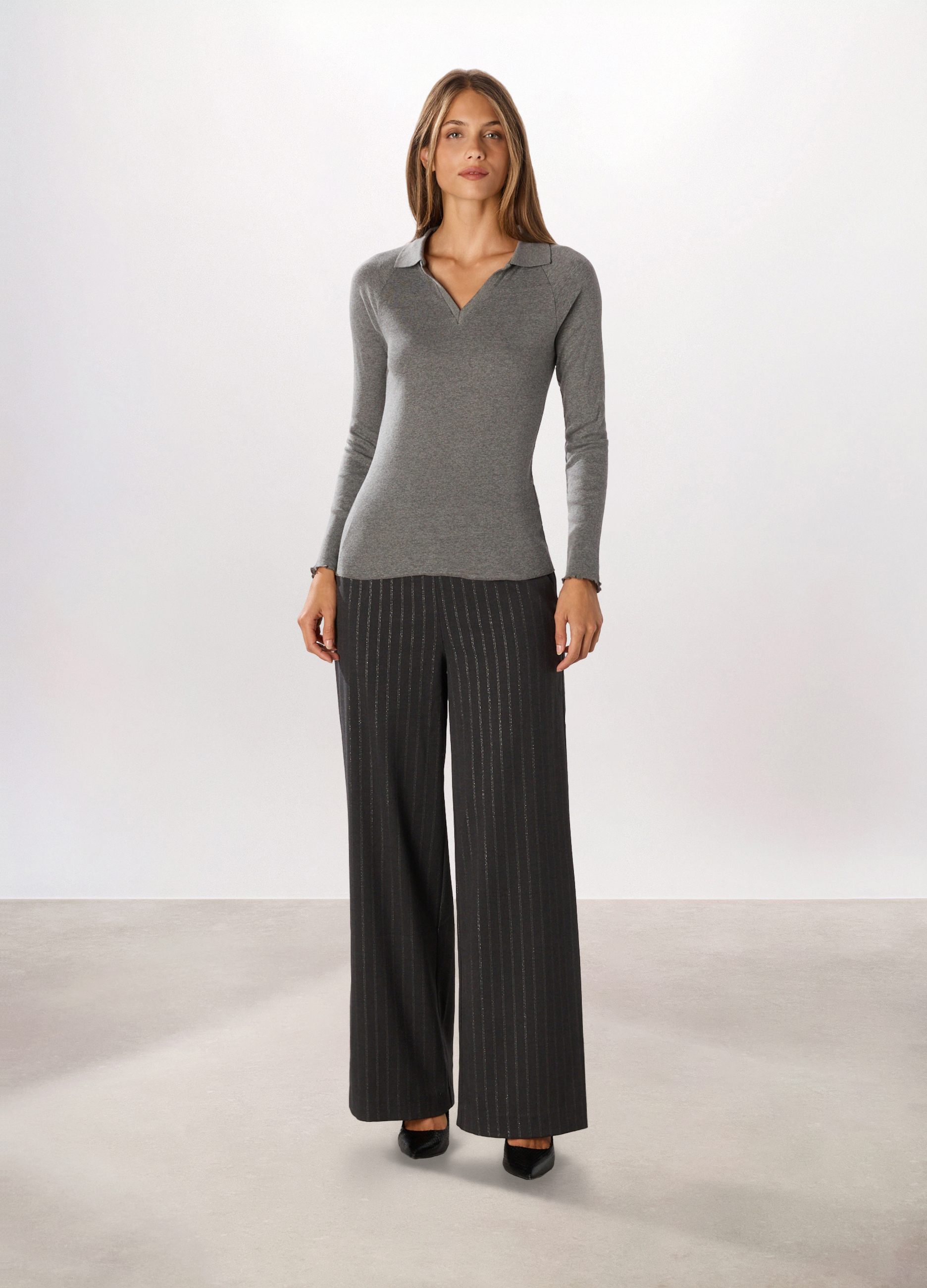 Upim , Pantalone Gessato Wide Leg Donna, Grigio scuro, Taglia: L