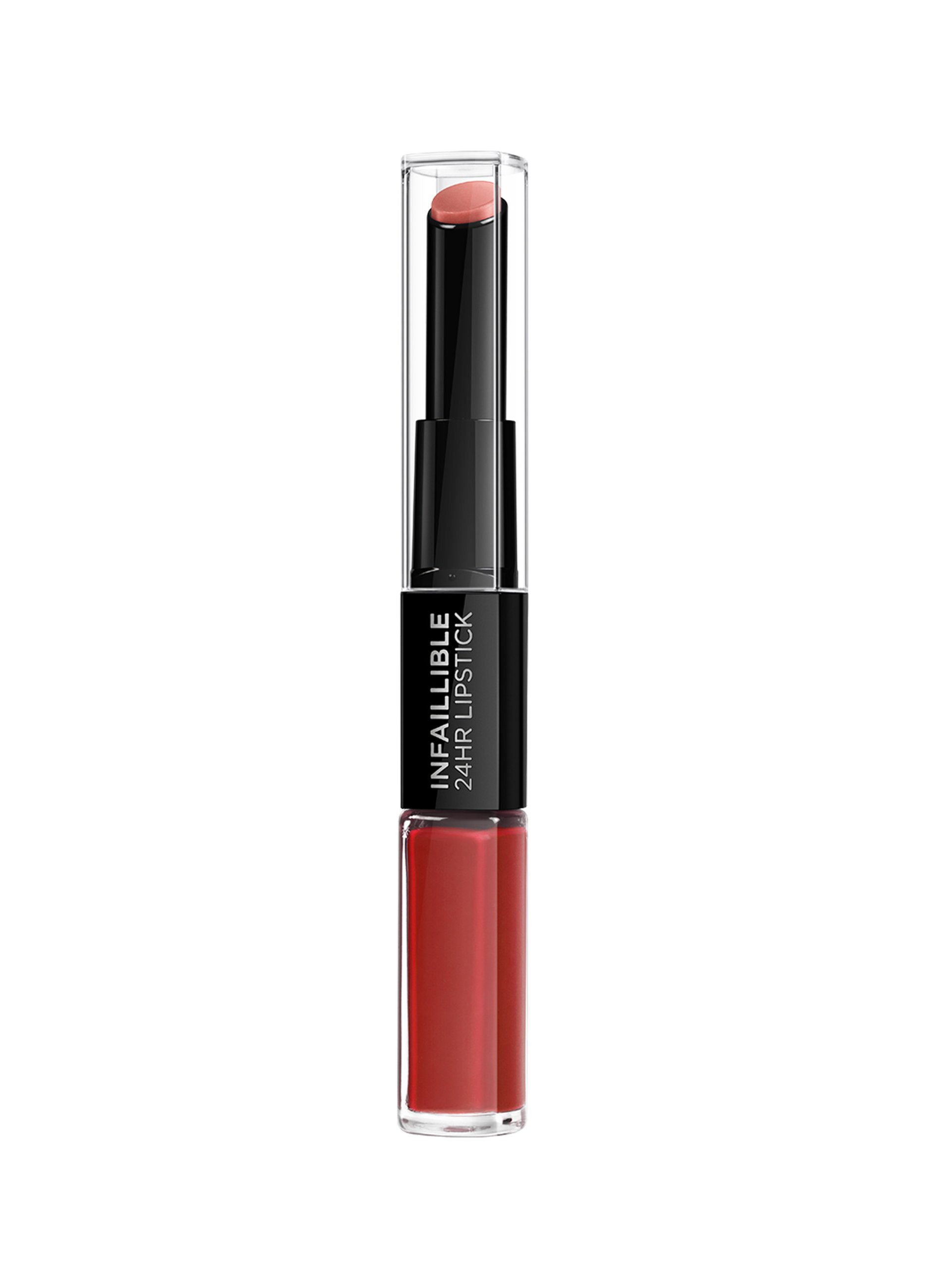 Image of L'OREAL, L'oréal Paris Rossetto Balsamo 2in1 Infaillible 2 Step 24h, Rossetto A Lunga Tenuta, Balsamo Idratante, Effetto No Transfer, 506 rosso Infaillible., Unisex, Rosso, Taglia: FASUL