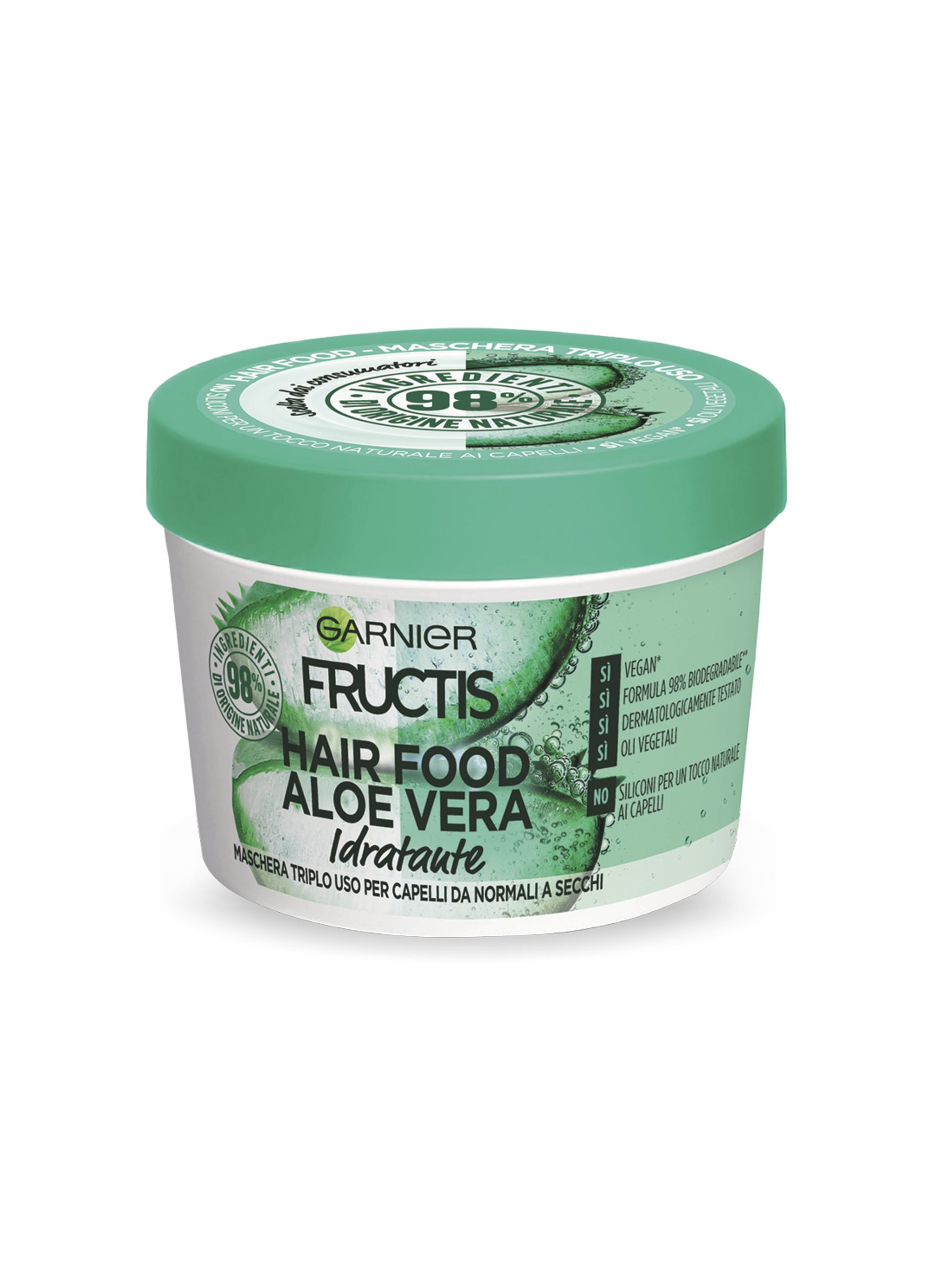Image of FRUCTIS, Garnier Maschera Idratante Fructis Hair Food, Maschera Riparatrice 3 In 1 Con Formula Vegana Per Capelli Normali, Aloe, 390 Ml., Donna, Bianco ottico, Taglia: FASUL
