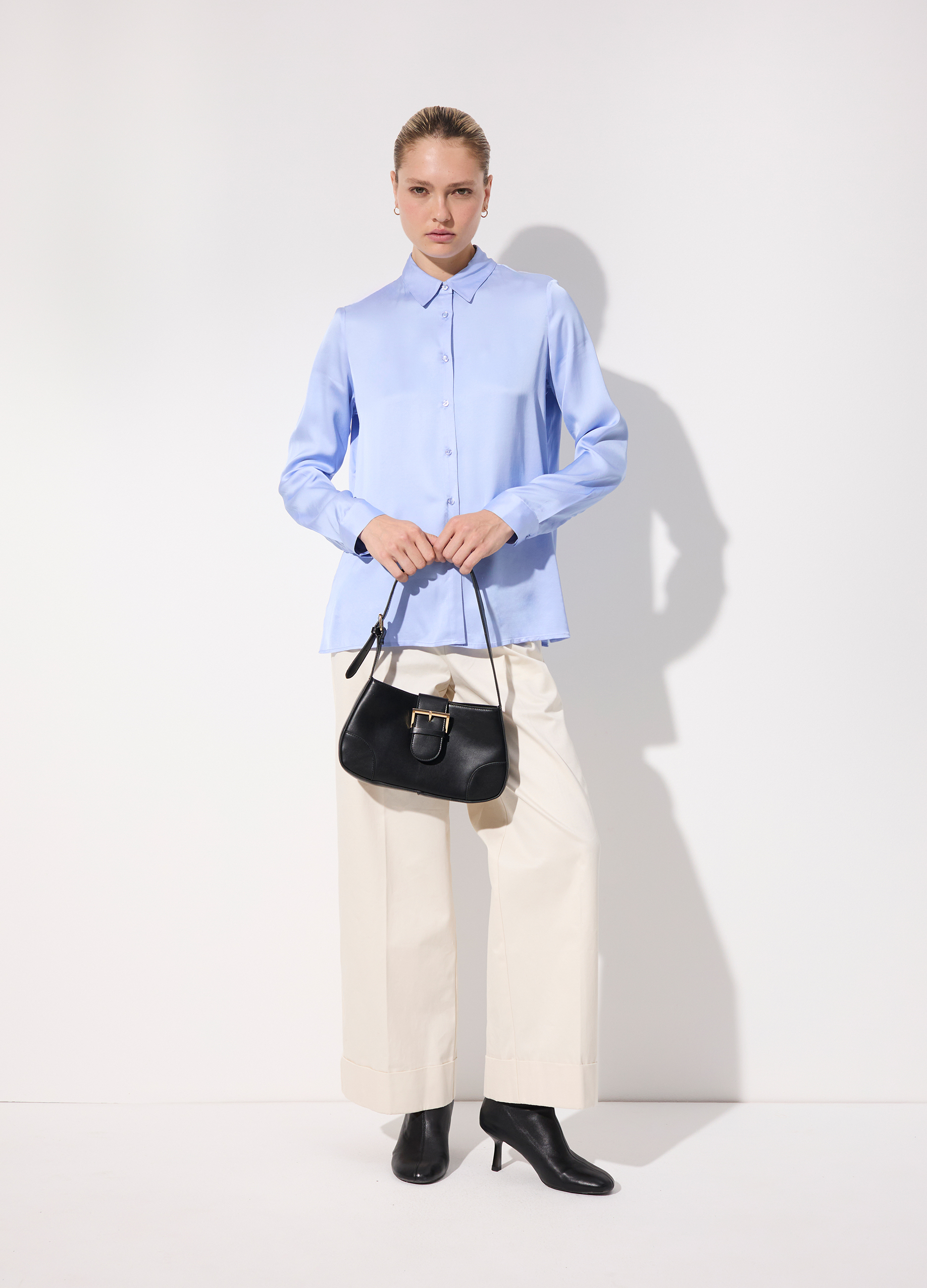 Upim , Camicia In Viscosa Satin A Maniche Lunghe Donna, Unisex, Blu chambray, Taglia: XS