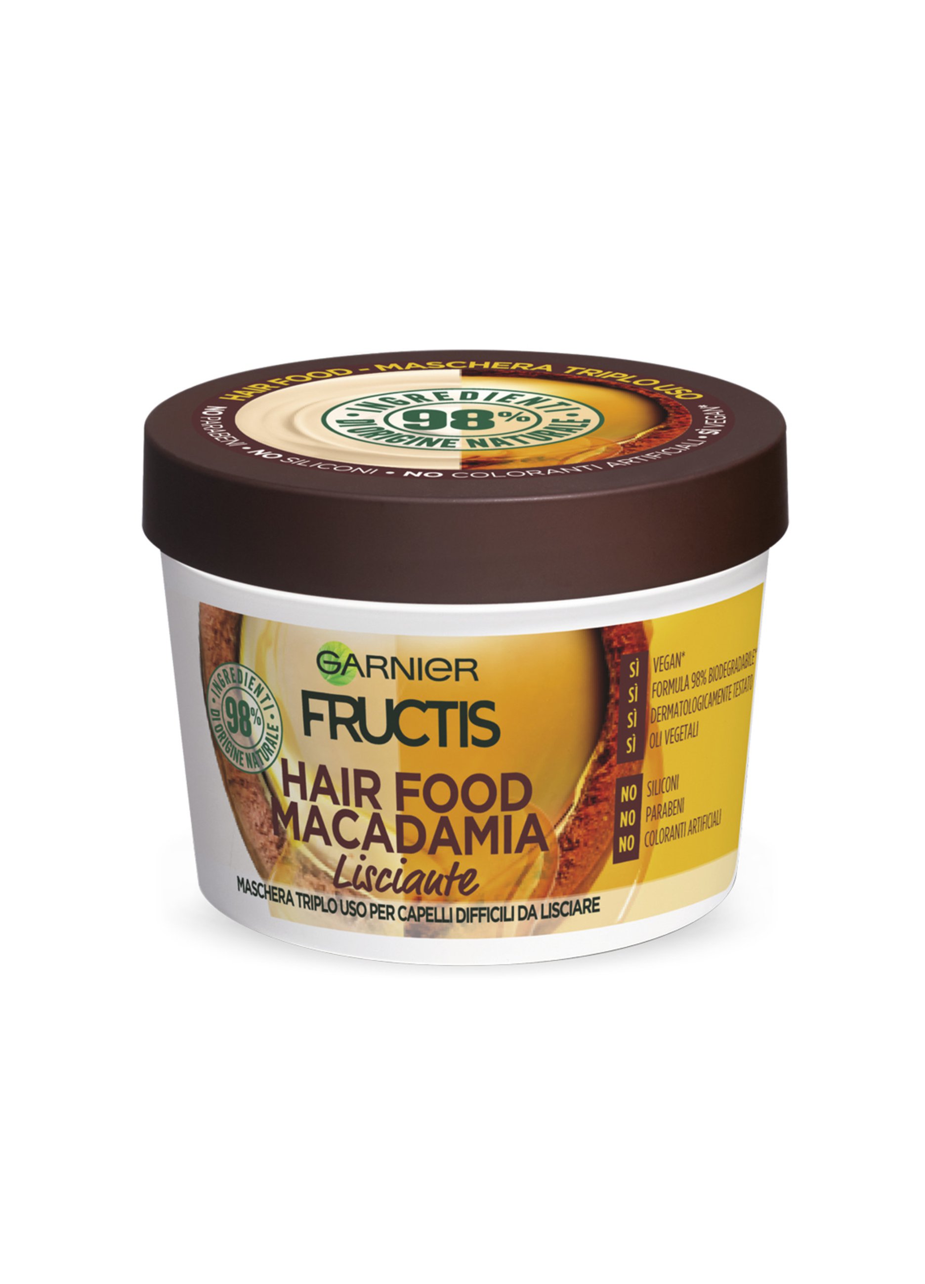 Image of FRUCTIS, Garnier Maschera Lisciante Fructis Hair Food, Maschera Disciplinante 3in1 Con Formula Vegana Per Capelli Difficili Da Lisciare, Macadamia, 390 Ml., Donna, Bianco, Taglia: FASUL