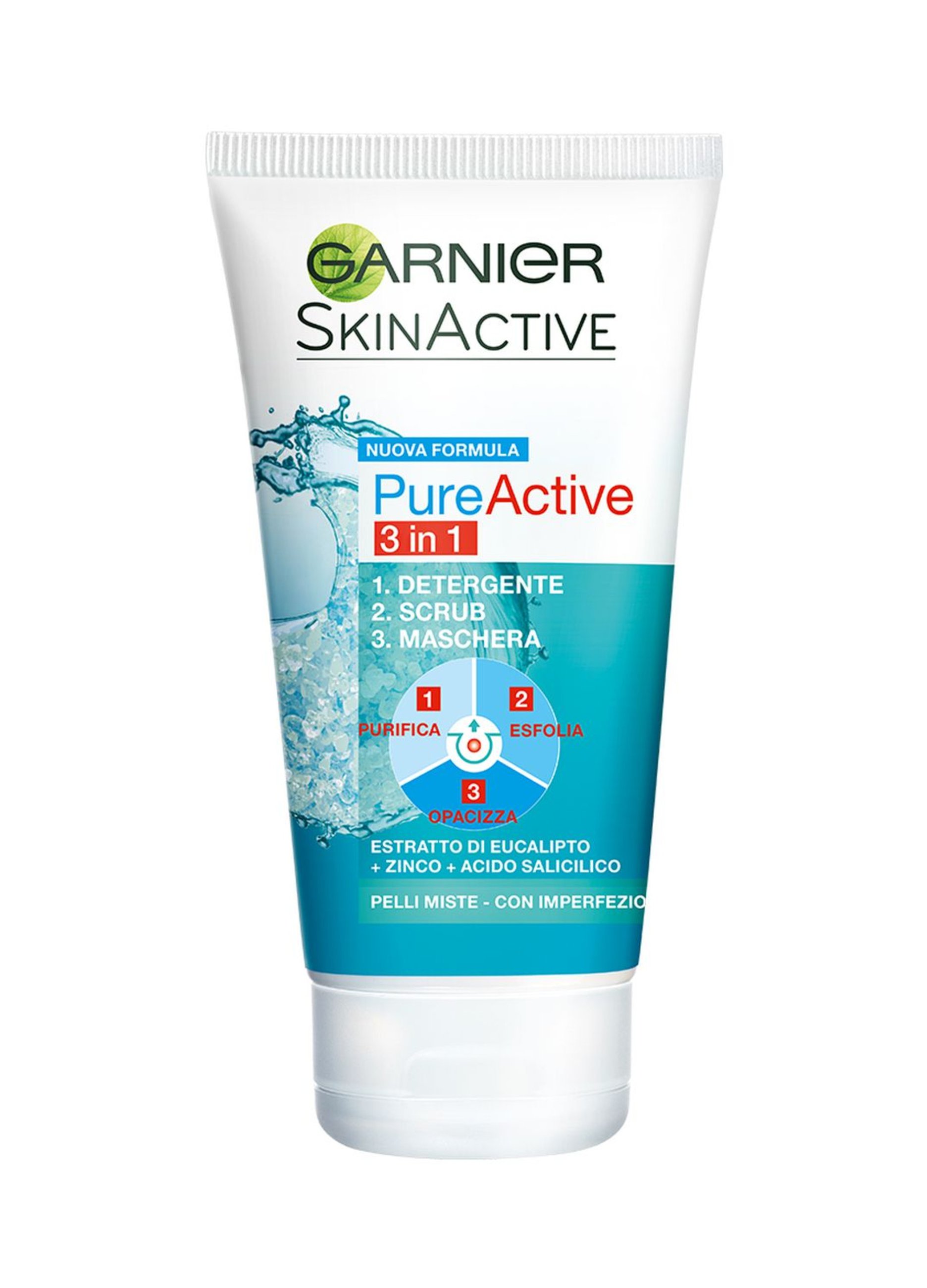 3pz Detergente Scrub Gel viso Garnier PureActive con argilla anti brufoli 150ml - Immagine 5