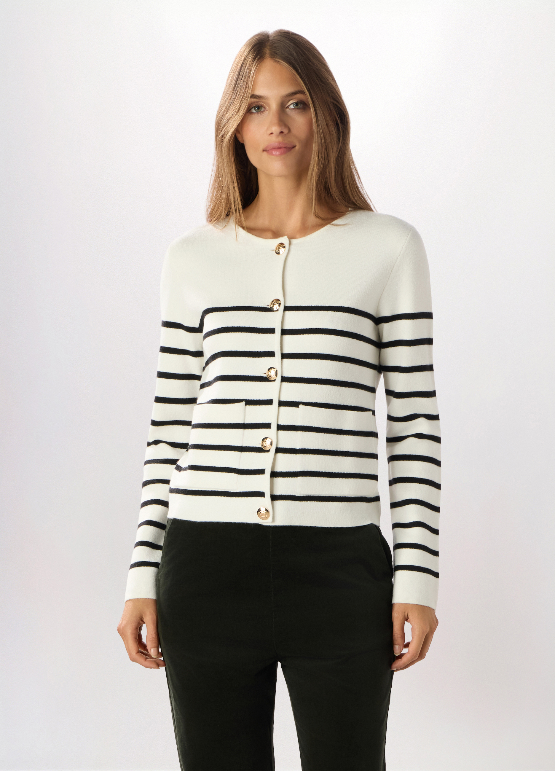 Upim , Cardigan A Righe Misto Viscosa Donna, Bianco/Nero, Taglia: L