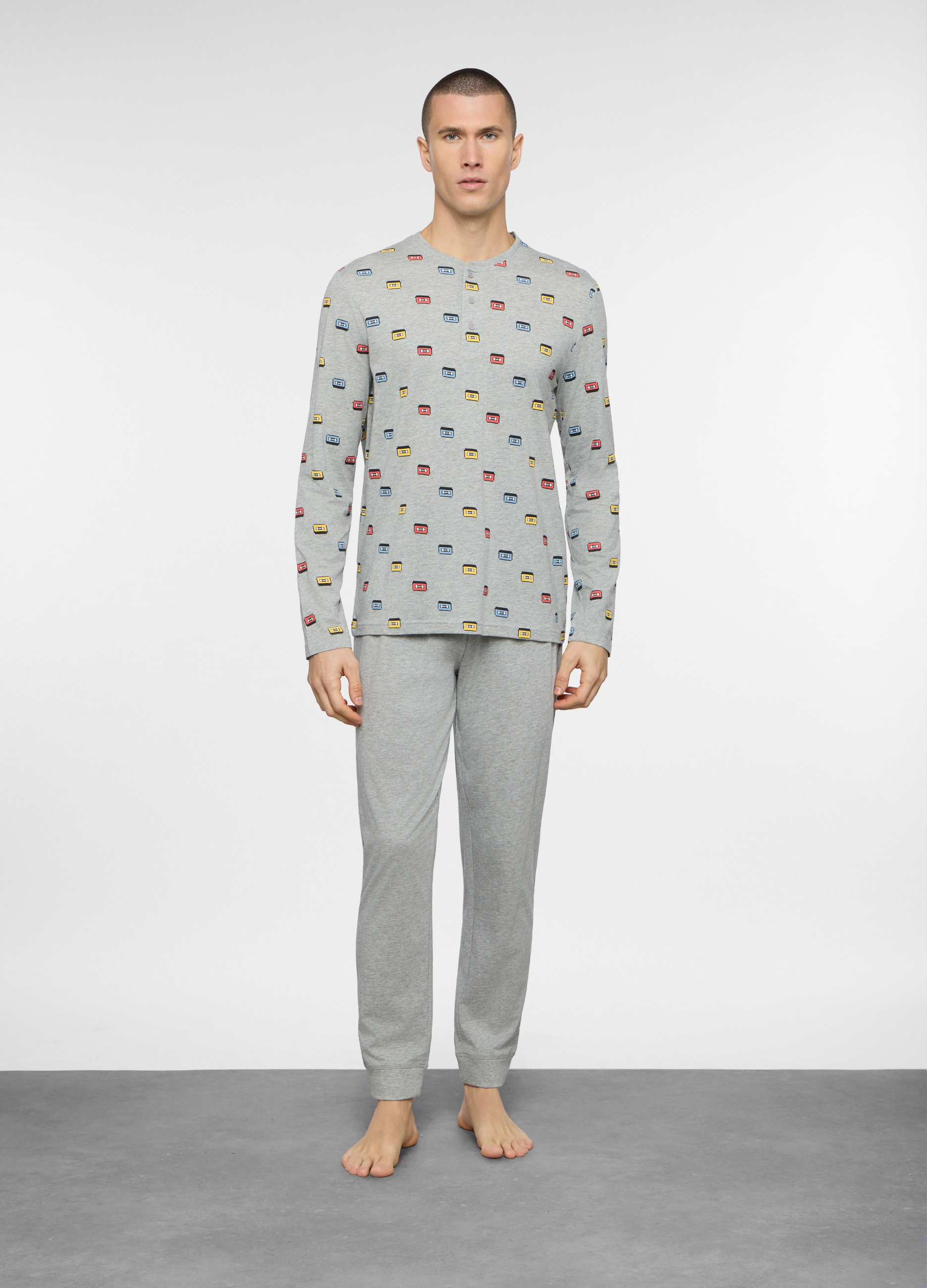 UPIM HB, Pigiama Lungo In Cotone Grigio Stampato Uomo, Grigio melange, Taglia: XL