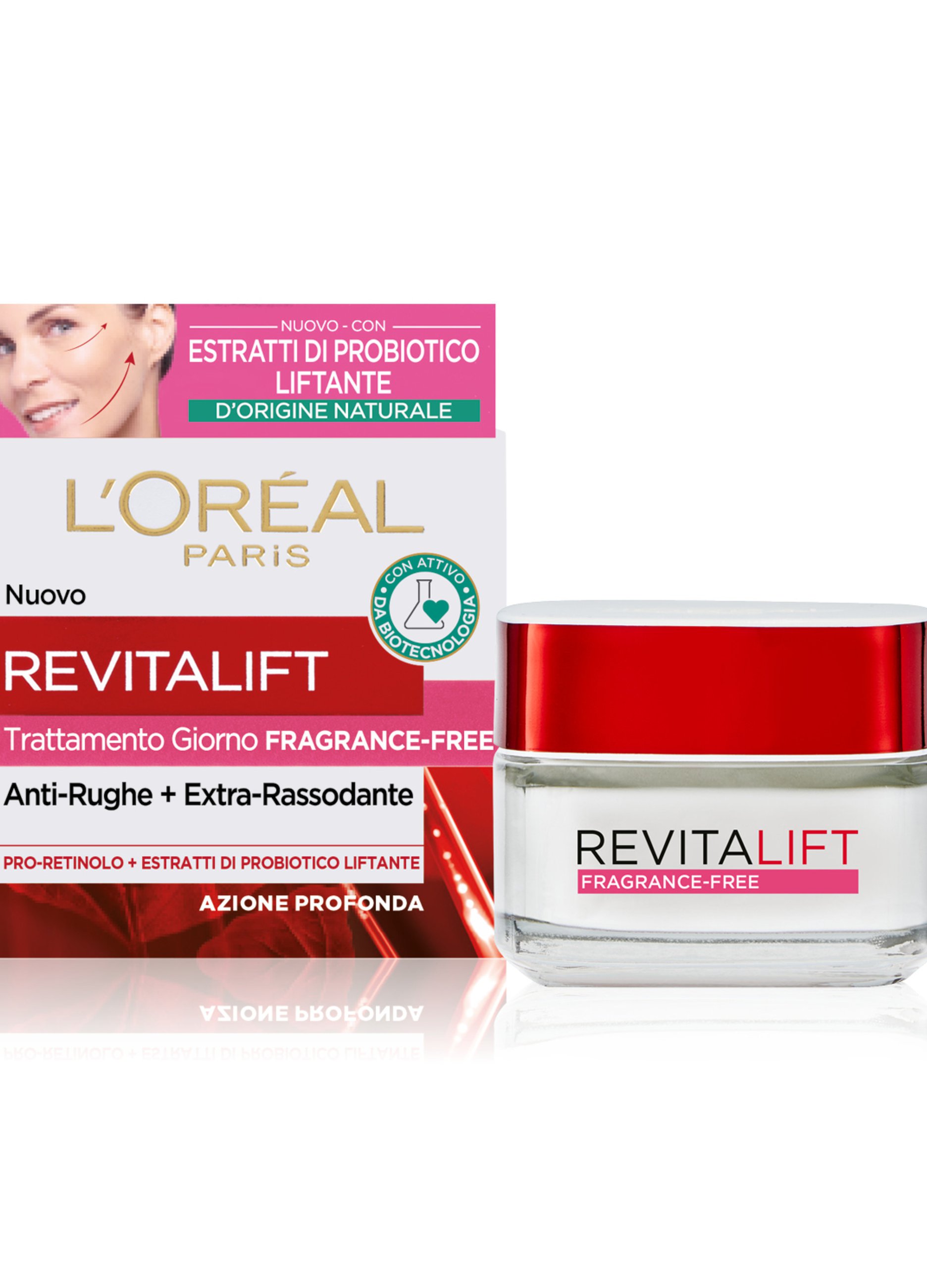 L'OREAL, L'oréal Paris Crema Viso Giorno Fragrance-free Revitalift, Formula Clean Senza Profumo, Azione Antirughe Anti-età Con Probiotico Liftante, 50