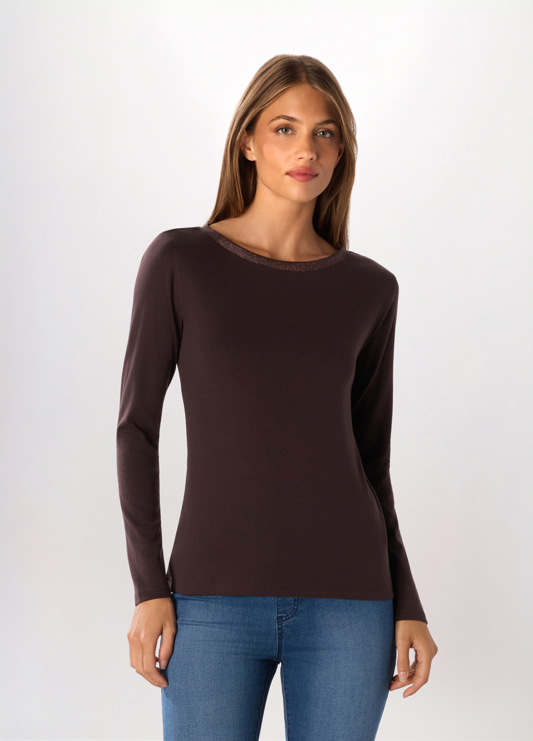 Upim , T-shirt In Costina Di Puro Cotone Donna, Marrone cioccolato, Taglia: S