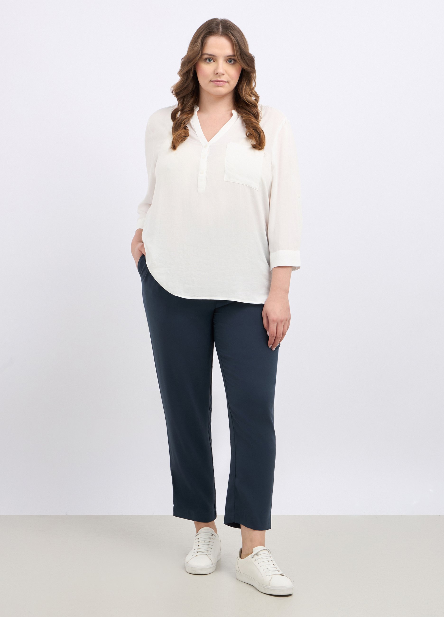 Image of Upim, Pantaloni Curvy Con Vita Elasticata Donna, Blu scuro, Taglia: L